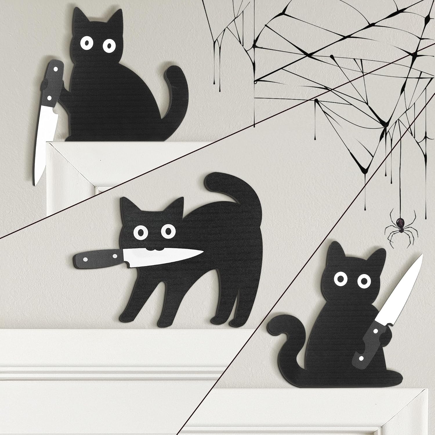 Dripykiaa Black Cat Halloween Wall Decorations Set of 3 Spooky Wooden Cats in Unique Poses Funny Wall Art Decor for Entryway, Kitchen, Shelf, Gift for Cat Lovers Dripykiaa Black Cat Halloween Wall Decorations Set of 3 Spooky Wooden Cats in Unique Poses Funny Wall Art Decor for Entryway, Kitchen, Shelf, Gift for Cat Lovers