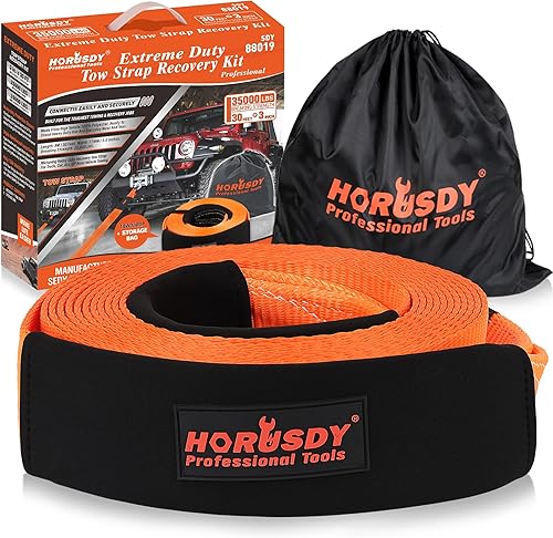 HORUSDY Correa de recuperación de nailon resistente de 3 pulgadas x 30 pies - 35,000 libras de resistencia a la rotura, recupera tu vehículo