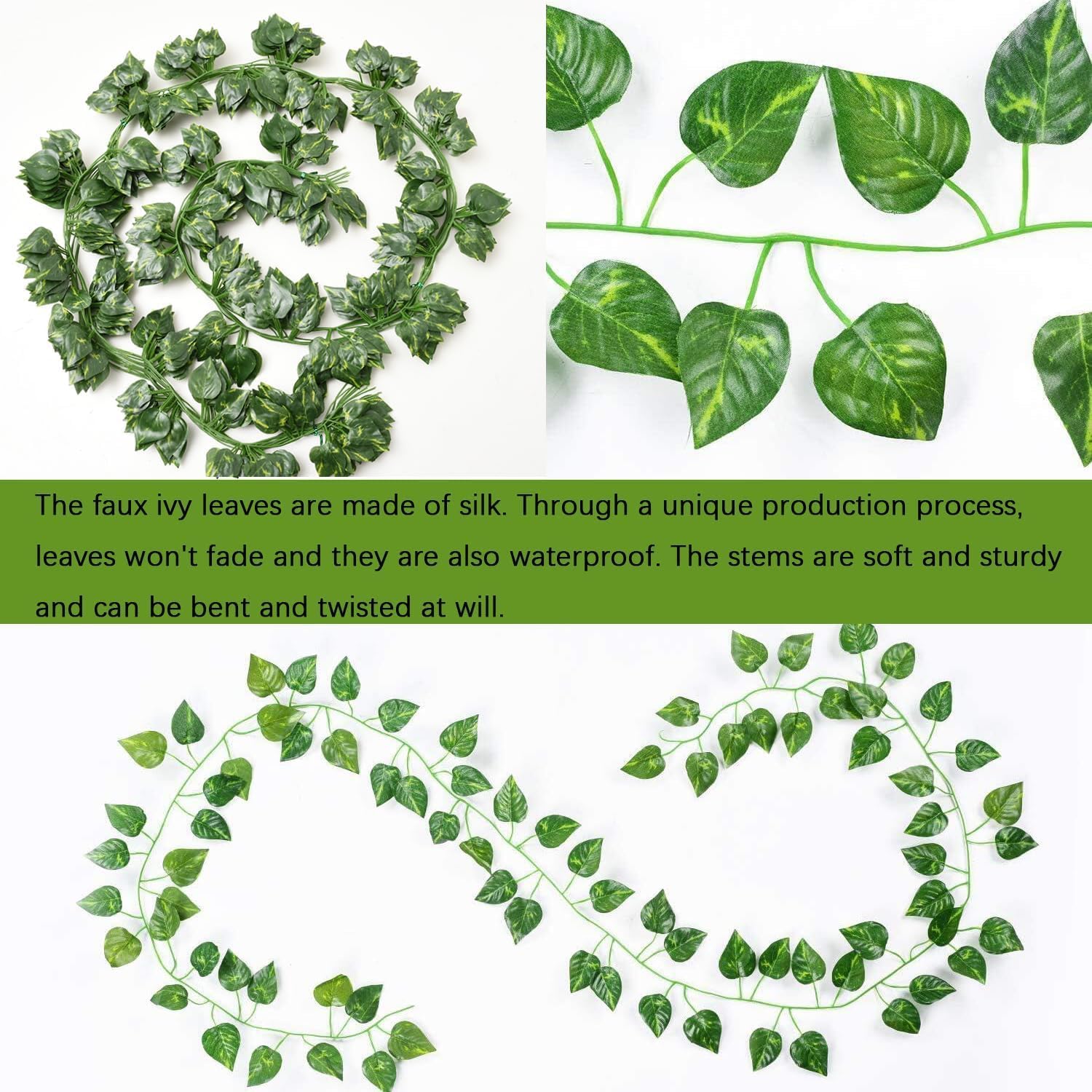 12 Pack Fake Vines for Room Decor Artificial Ivy Greenery Garland Hanging Plants Backdrop Faux Greenery Leaves for Bedroom Home Garden Wall Jungle Theme Party Wedding Decor - Image 3