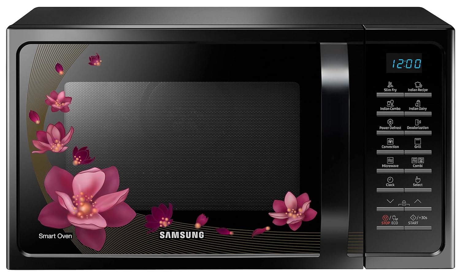 Samsung 28 L Convection Microwave Oven (MC28A5025VP/TL, Black with Magnolia Pattern, Slim Fry