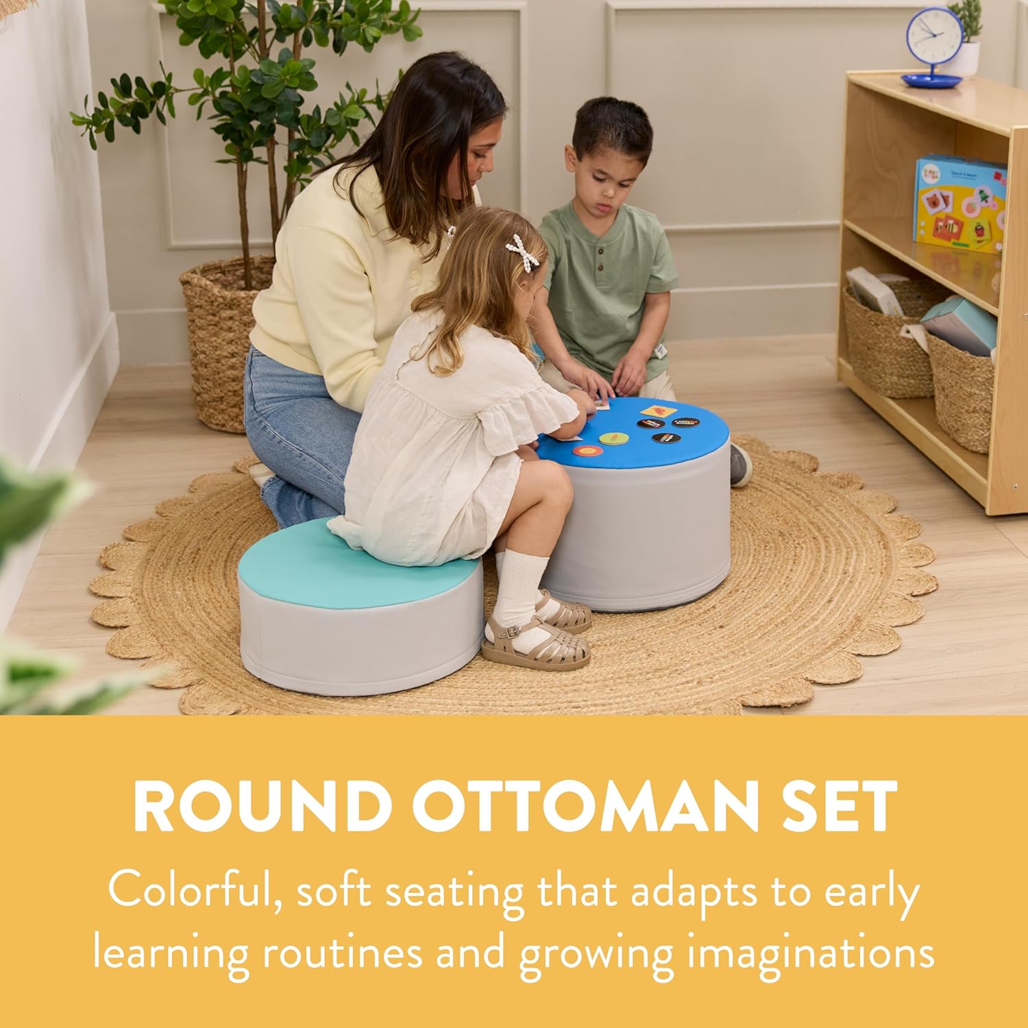 Round Two-Tone Ottomans, Flexible Seating, Contemporary, 3-Piece