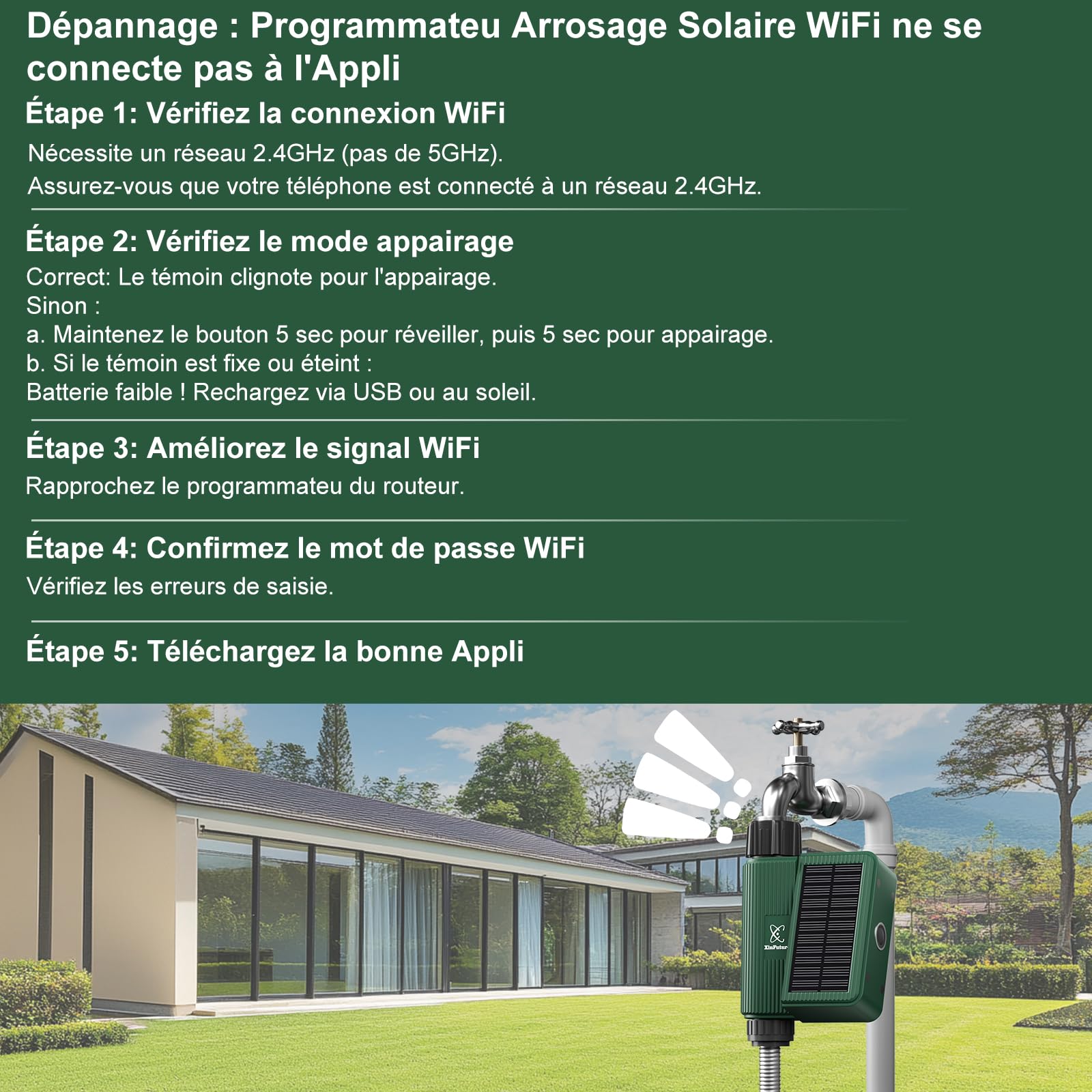 Programmateur Arrosage Automatique Solaire, Minuterie Arrosage Automatique pour Jardin, Système D'irrigation Automatique, Compatible avec Alexa/Google Home, Contrôle de I'irrigation pour Pelouse