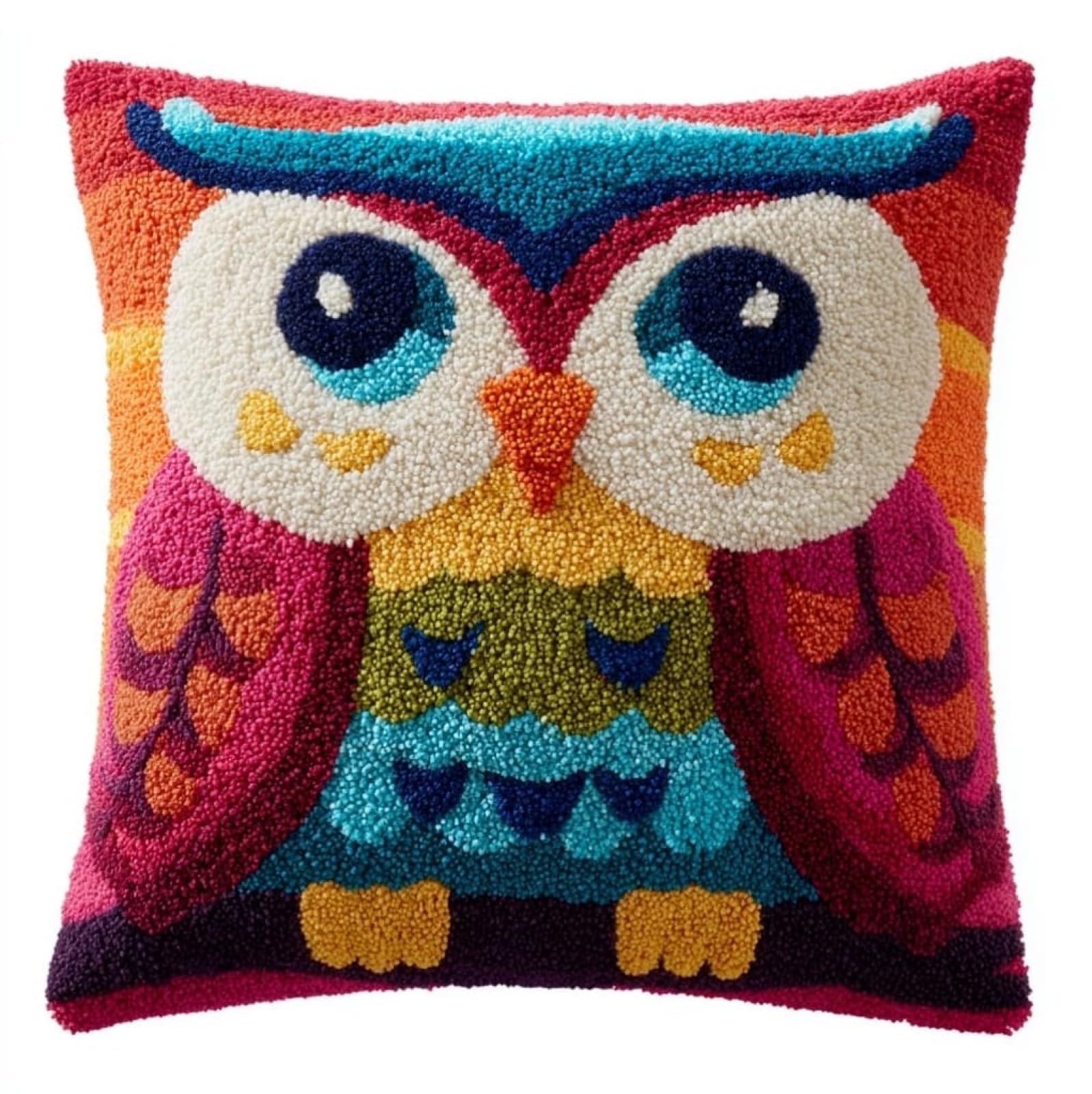AxiangziK Latch Hook Kits for Adults Beginners 17x17in,Cartoon Owl Creative Latch Hook Pillow Kit with Preprinted Canvas for Home Decoration and Present 43x43cm
