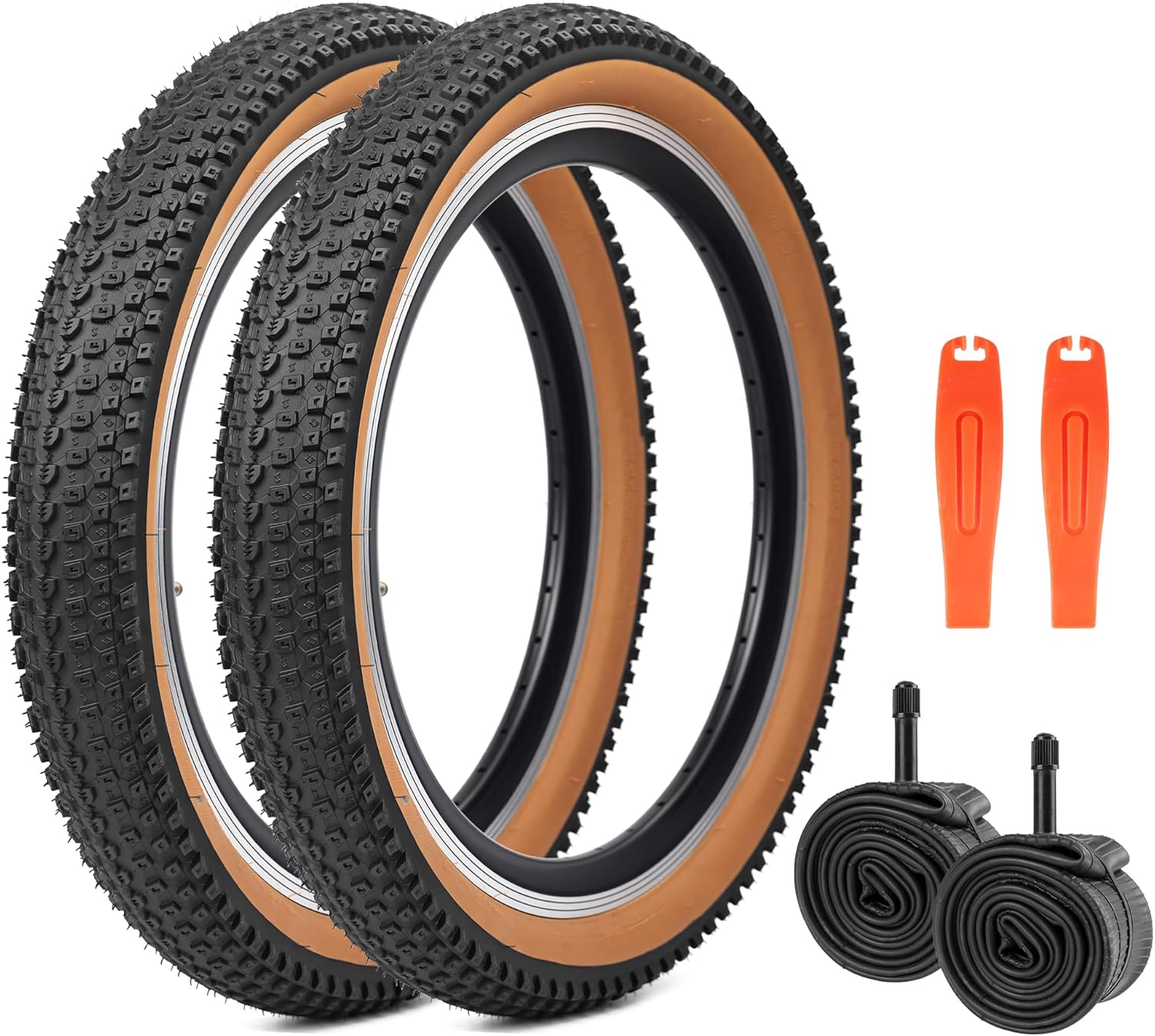 WEEROCK MTB Bike Tire Two Pack 20/24/26/27.5/29 Inch Tire Folding Bead Replacement Tyre, 2.125 Inch Wide Mountain Bicycle Tires with/Without Inner Tubes, Black/Brown Wall Side