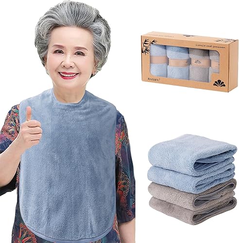 Paquete de 4 baberos para adultos para hombres y mujeres, baberos de adultos para ancianos, baberos de toalla para adultos con necesidades especiales