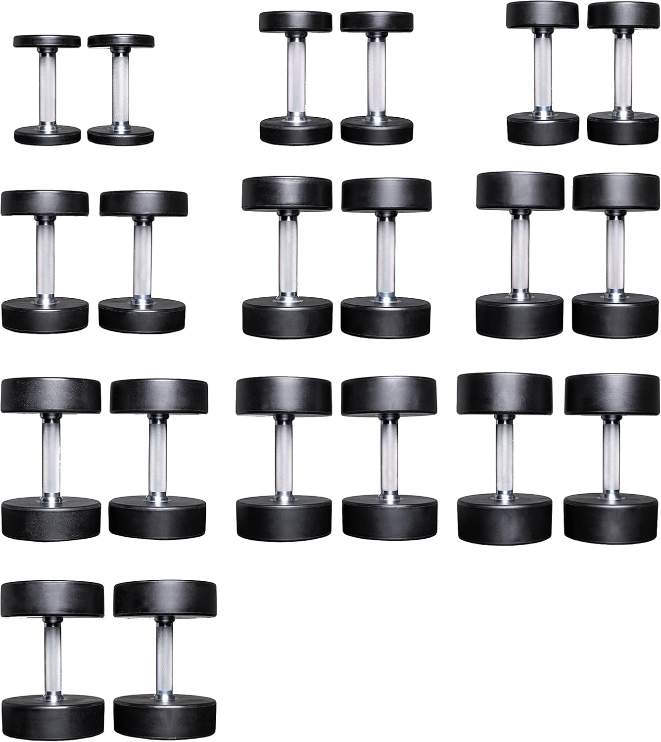 REP Fitness Urethane Coated Round Dumbbells, 5 to 100 lbs, Singles or Pairs, With or Without Rack, Steel Core, Rubber Encased, Chrome Handles, Professional Weights for Home Gym Strength Training