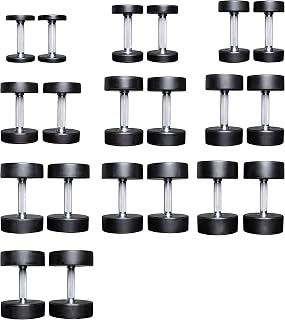 REP Fitness Urethane Coated Round Dumbbells, 5 to 100 lbs, Singles or Pairs, With or Without Rack, Steel Core, Rubber Encased, Chrome Handles, Professional Weights for Home Gym Strength Training