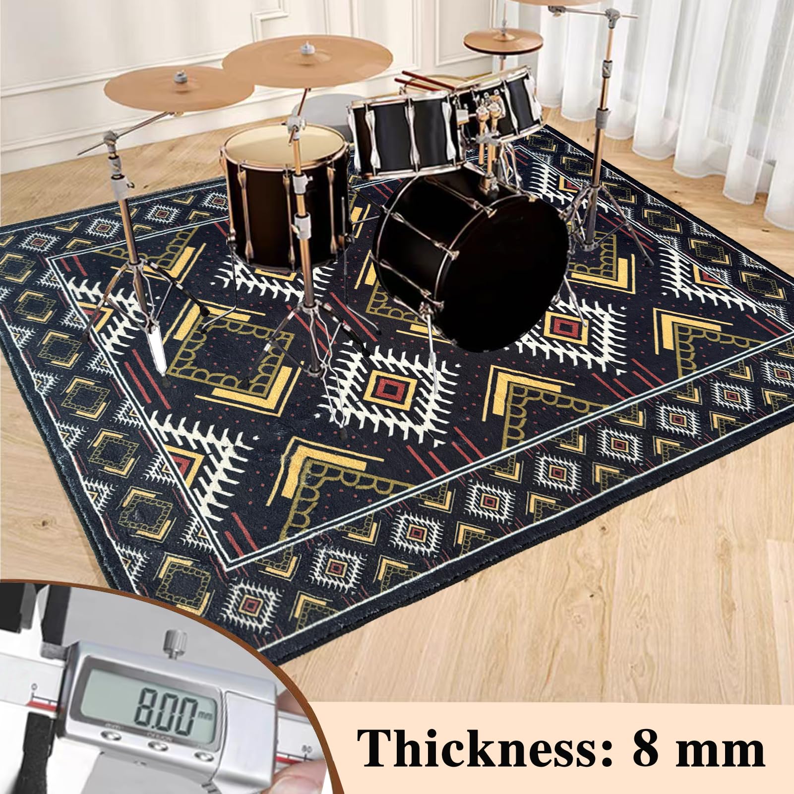 Tappeto Batteria Elettronica Tappeti Batteria Acustica Tappeto A Tamburo Insonorizzante per Grancassa Rullante E Altri Componenti del Set di Tappetini Antiscivolo Tappetino Insonorizzato 200 x 180 cm