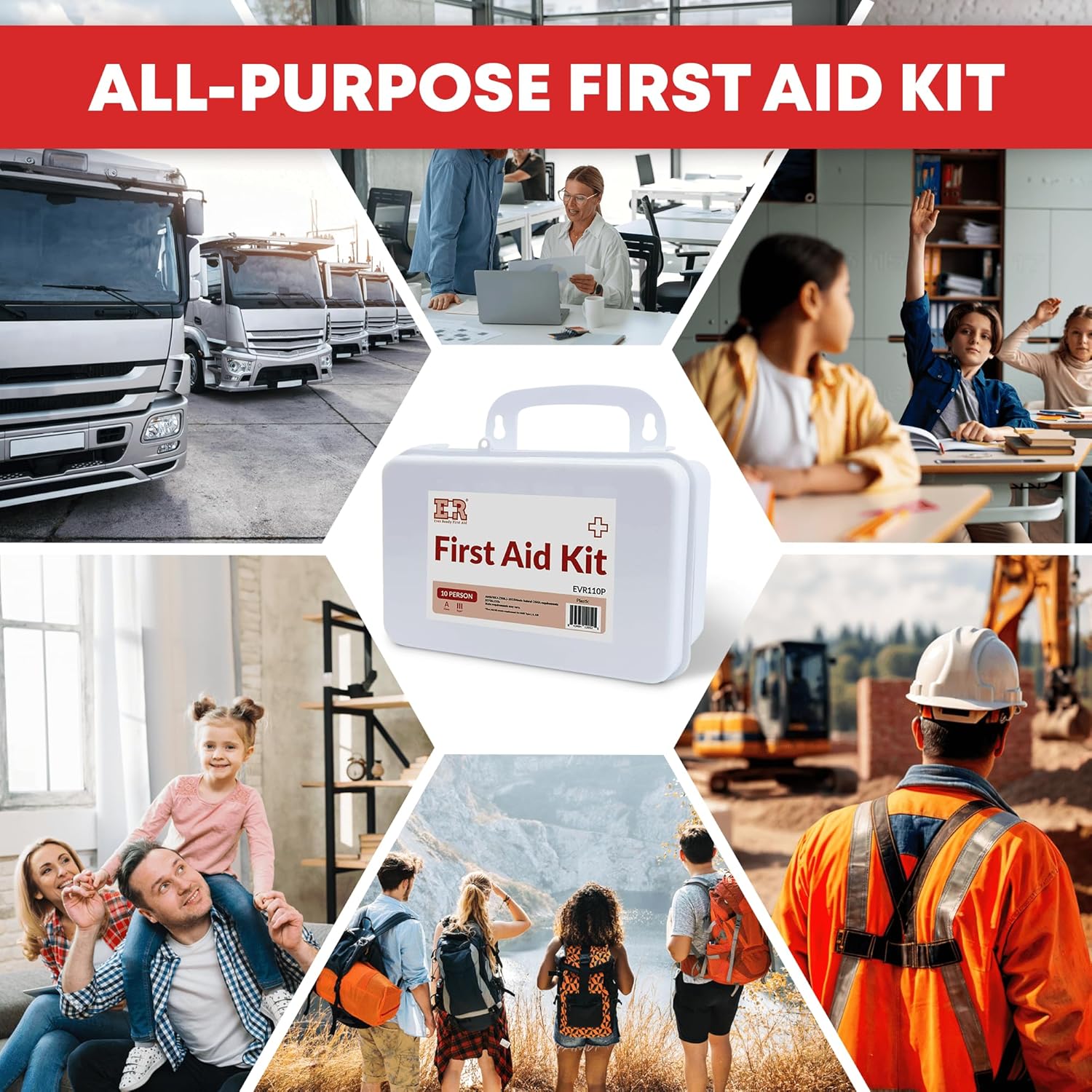 Ever Ready First Aid 10 Person First Aid Kit with Plastic Case, Type III, Ansi A, OSHA Compliant