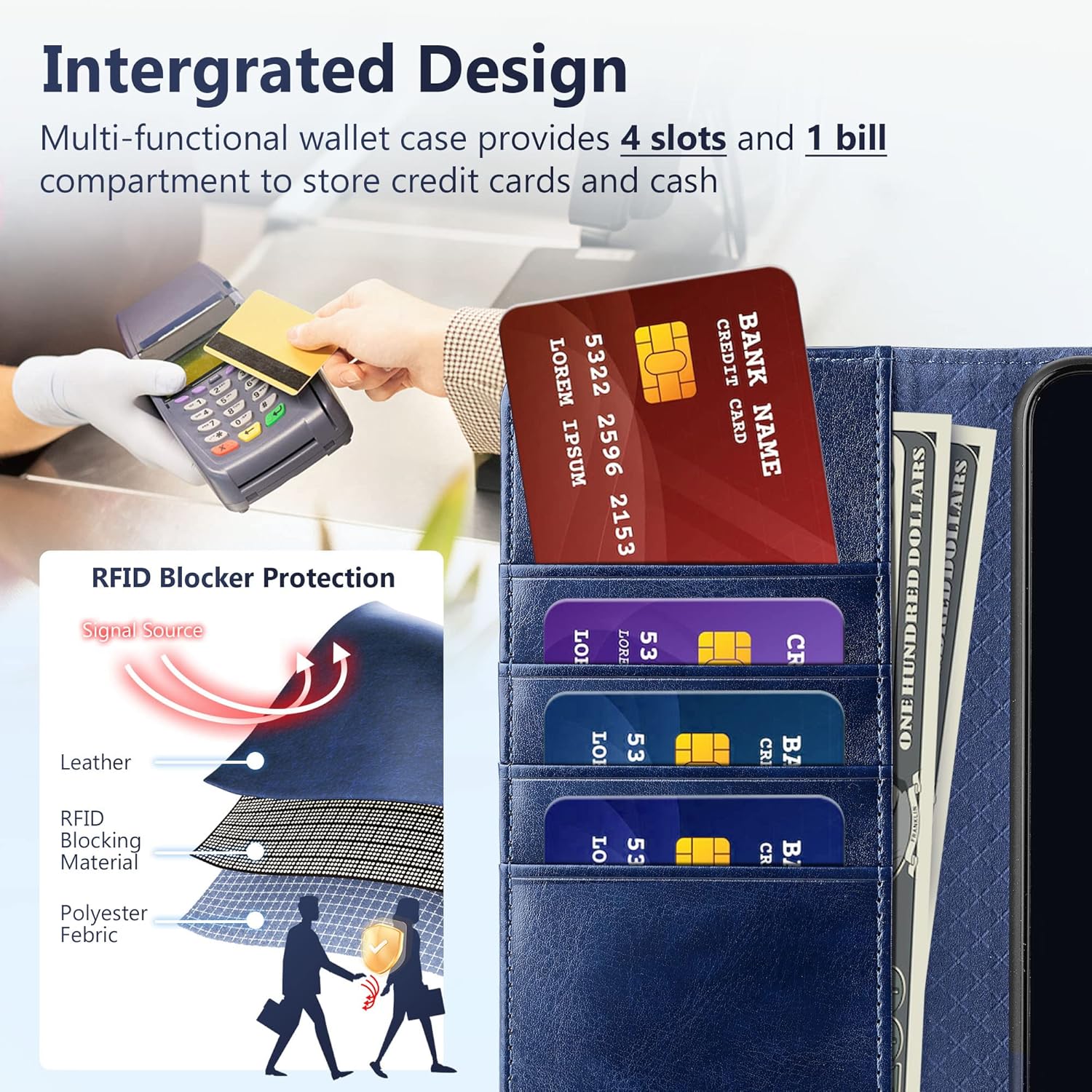 OCASE Compatible with Galaxy A14 5G Wallet Case with Credit Card Holder, PU Leather Flip Folio Book Case with RFID Blocking Kickstand Protective Cover Women Men for Galaxy A14 Phone case-Blue