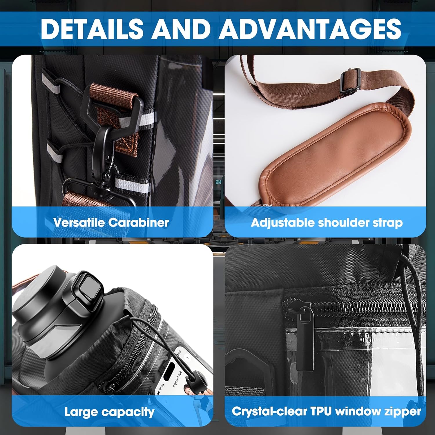 Nodfens Magnetic Gym Bag for Men and Women, Upgraded Small Gym Bag with Hook and Clear Design Phone Bag, Magnetic Water Bottle Holder with Adjustable Strap - Image 6