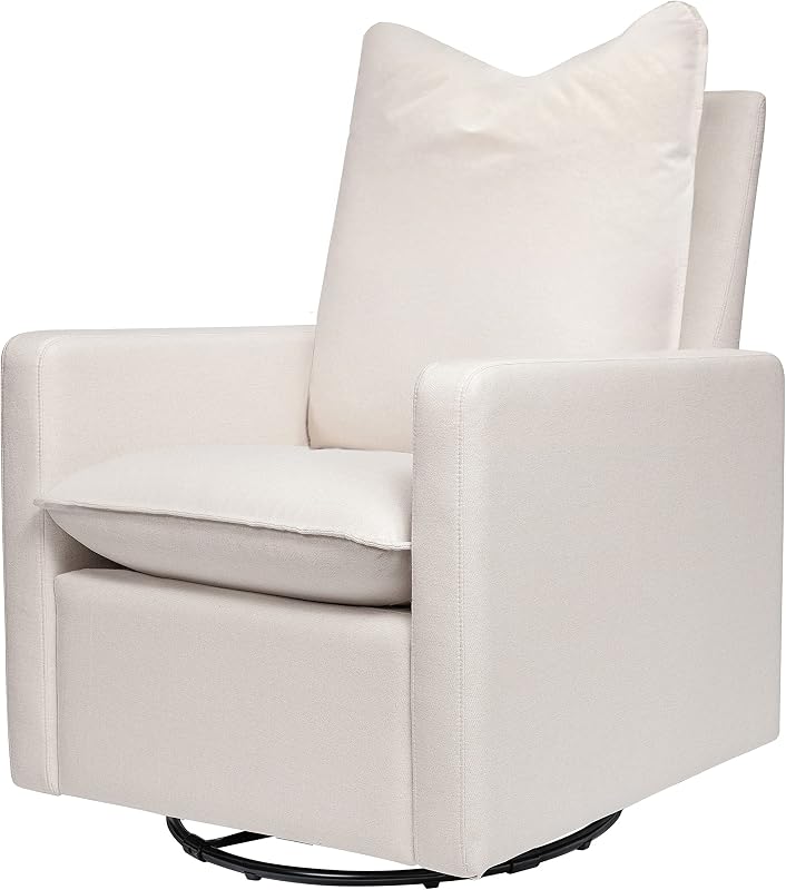 Babyletto Cali Pillowback Swivel Glider in Performance Plastic Cream Eco-Weave, Water Repellent & Stain Resistant, Greenguard Gold and CertiPUR-US Certified