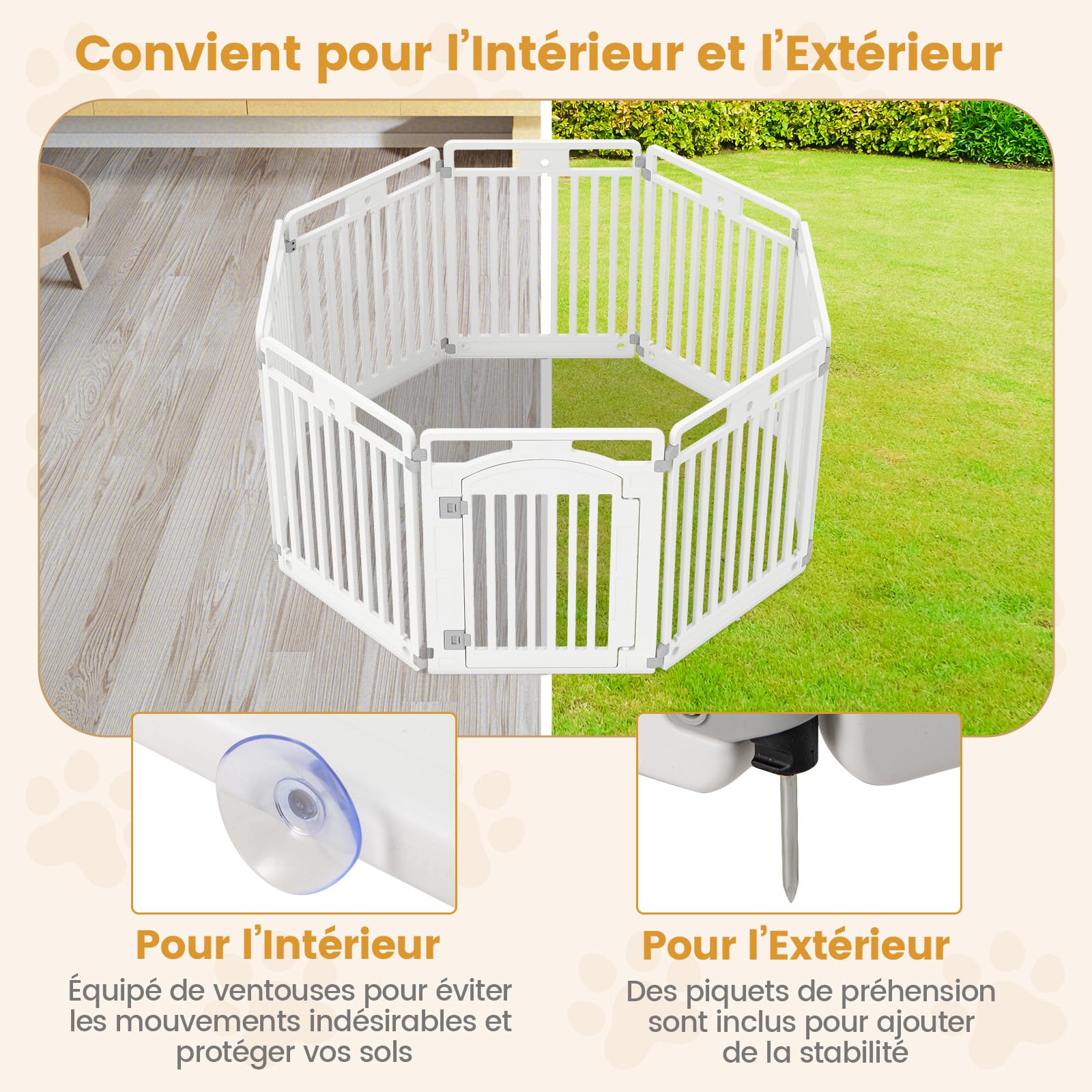 GYMAX Barrière de Sécurité pour Chien à 8 Panneaux en HDPE, avec Porte Verrouillable, Combinaison Libre de Forme, Utilisation Intérieure Extérieure, Assemblage Facile, Parc pour Chien Chiots Chat