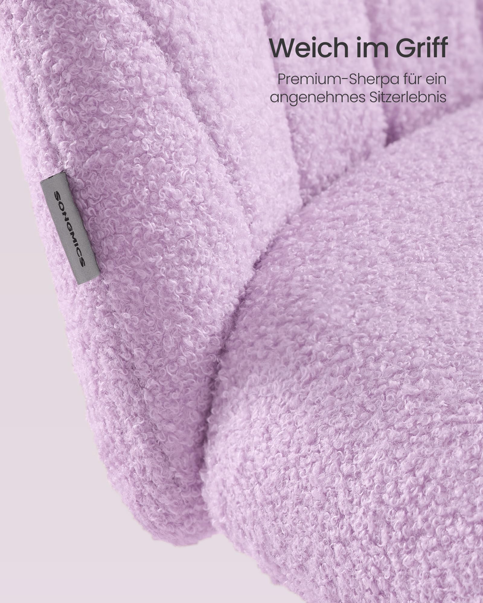 SONGMICS Homeoffice-Stuhl, Schminkstuhl aus Teddy-Fleece, Schreibtischstuhl, Schaumstoffpolsterung, höhenverstellbar, für Arbeitszimmer, Schlafzimmer, Ankleidezimmer, lila OBG027P101