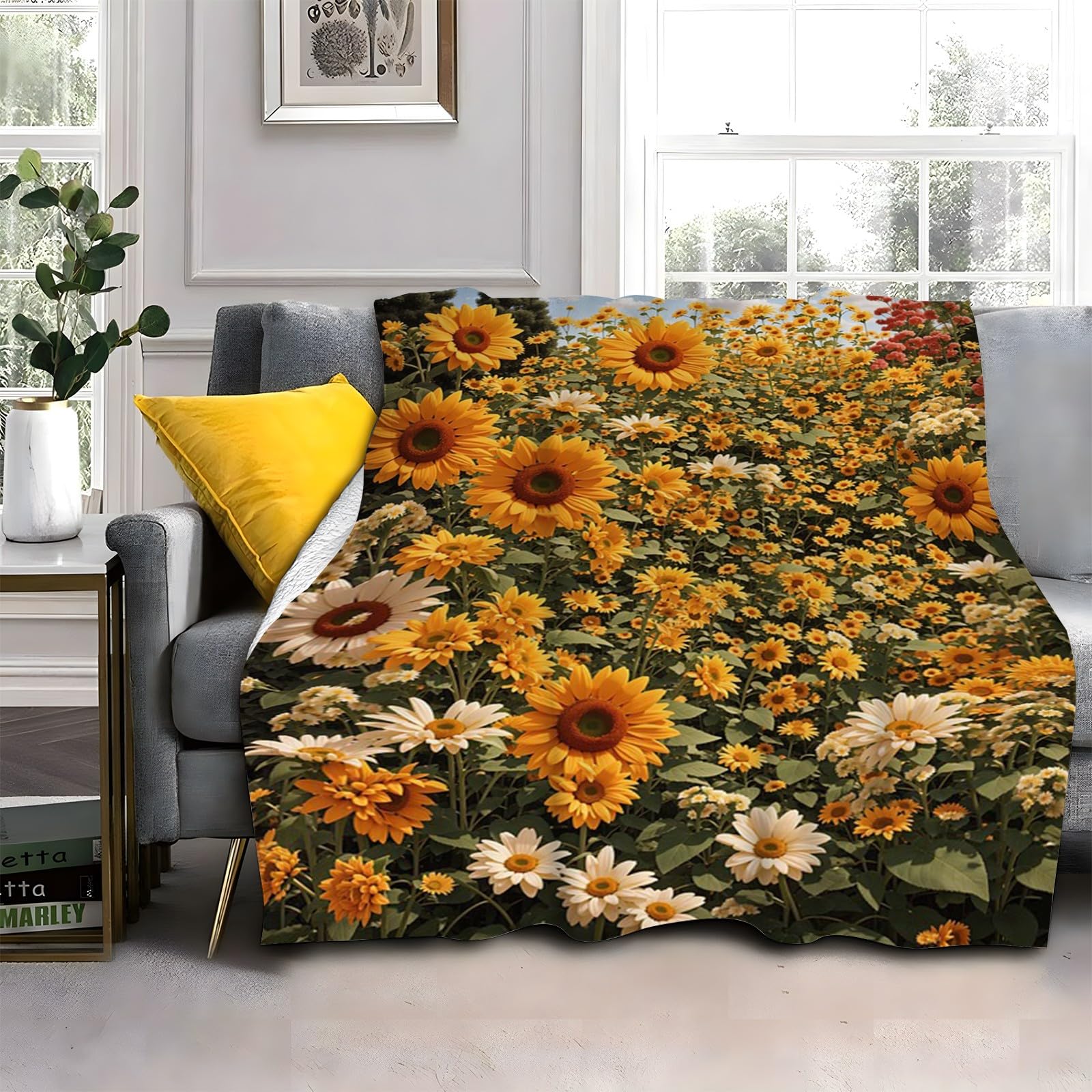 Plaid polaire marguerite contre le froid grand plaid doux 180x200