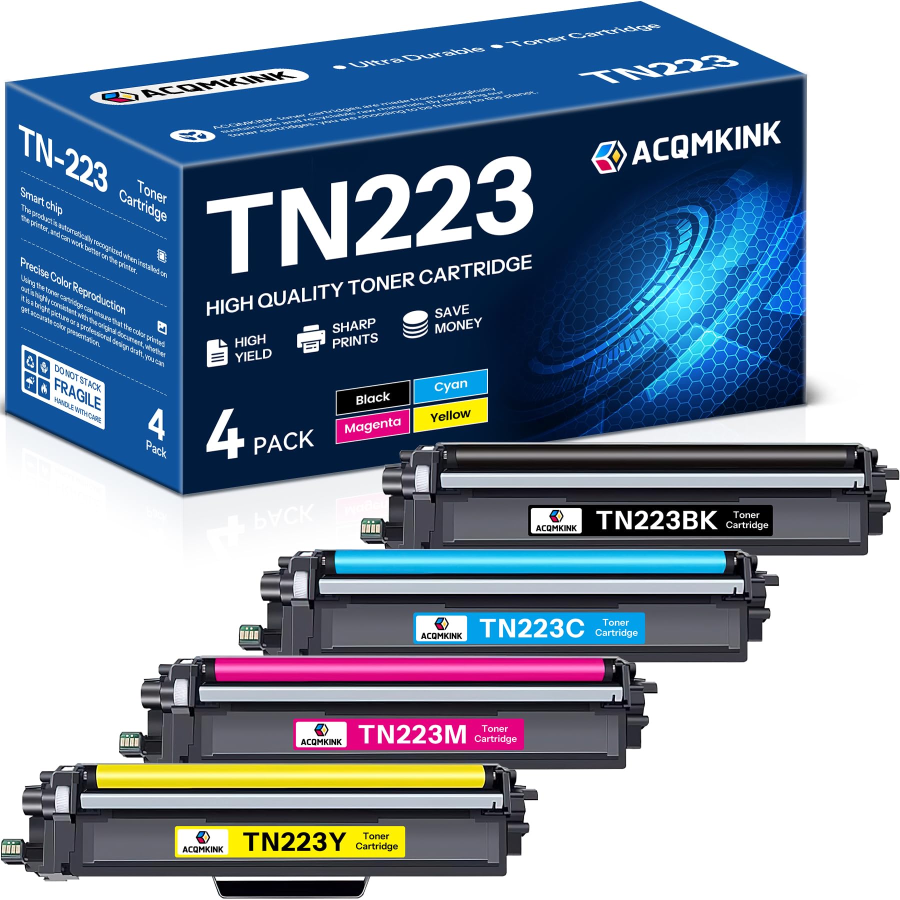 Photo 1 of TN223 TN-223BK/C/M/Y Toner Cartridge Compatible TN-223 TN 223 Replacement for Brother TN223BK/C/M/Y TN2234PK HL-L3270CDW MFC-L3770CDW HL-L3290CDW (1Black/1Cyan/ 1Magenta/1Yellow)
