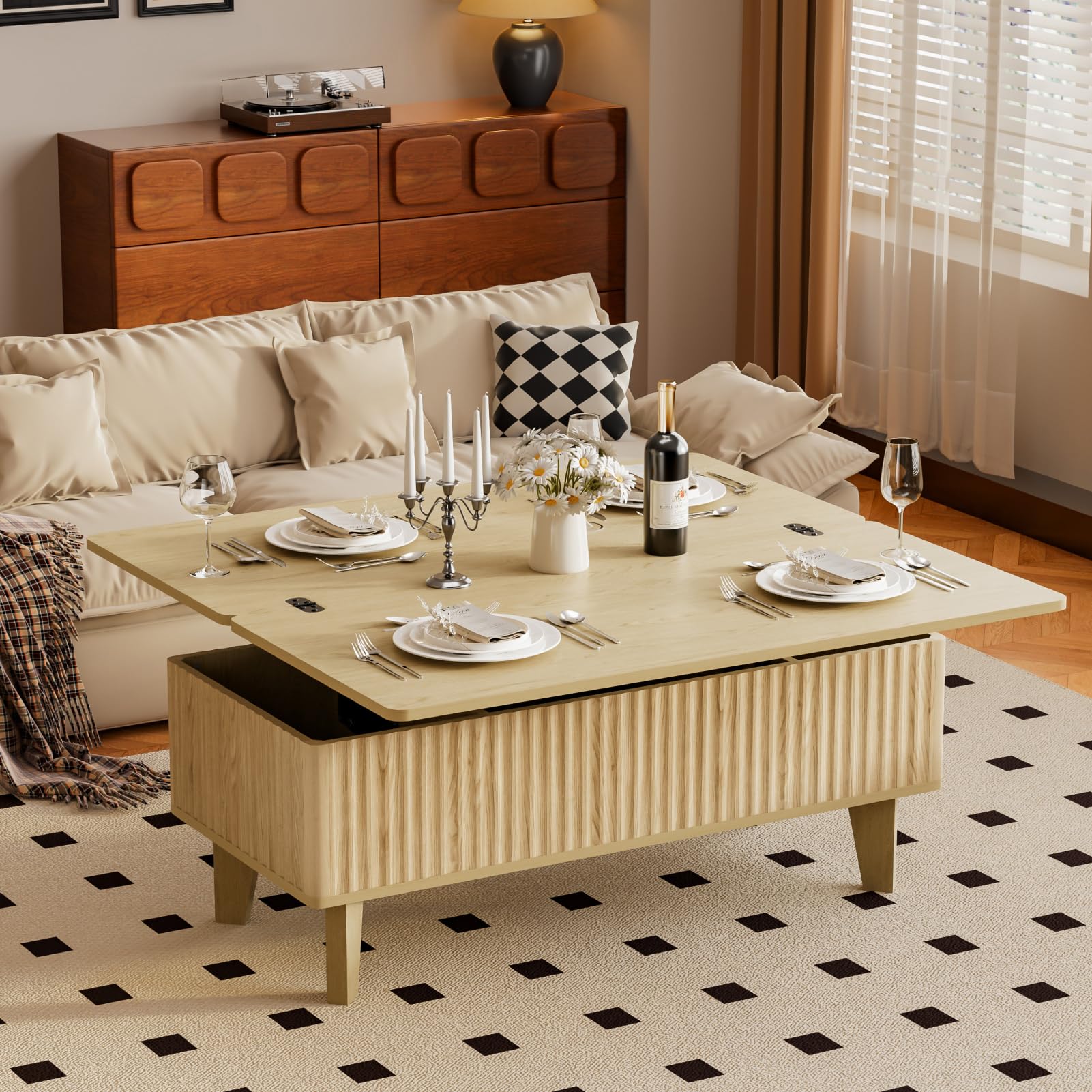 4 in 1 Coffee Table with Lifting Top Modern Convertible Coffee Table with Storage Converts to Dining Table