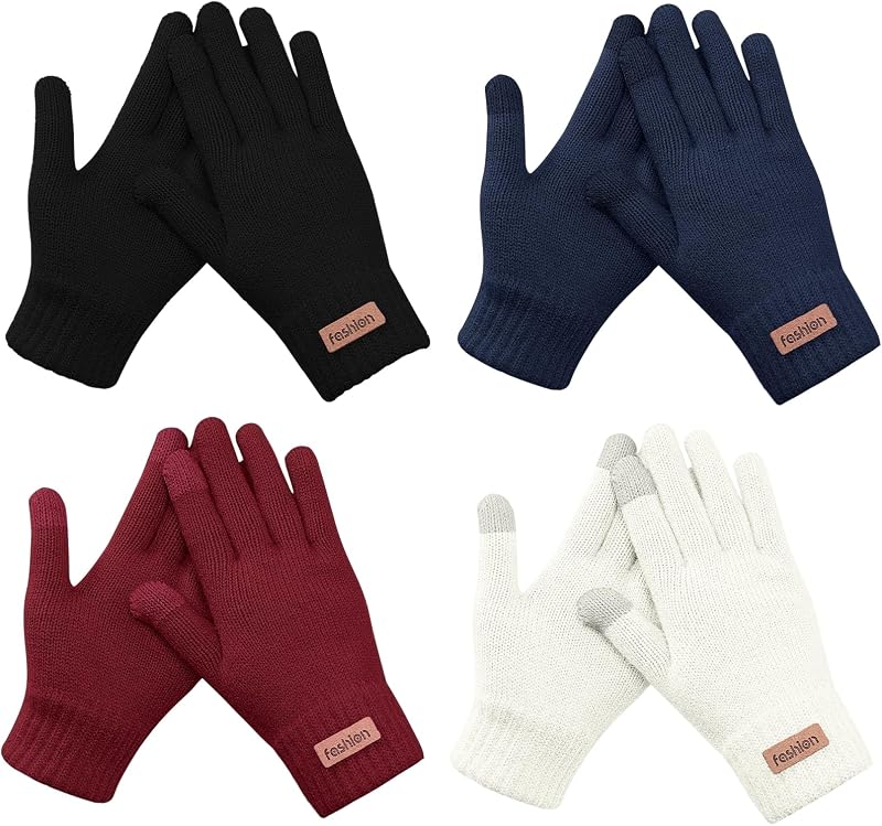 Guantes de invierno para mujer, guantes con pantalla táctil con forro cálido, guantes de punto elásticos para clima frío
