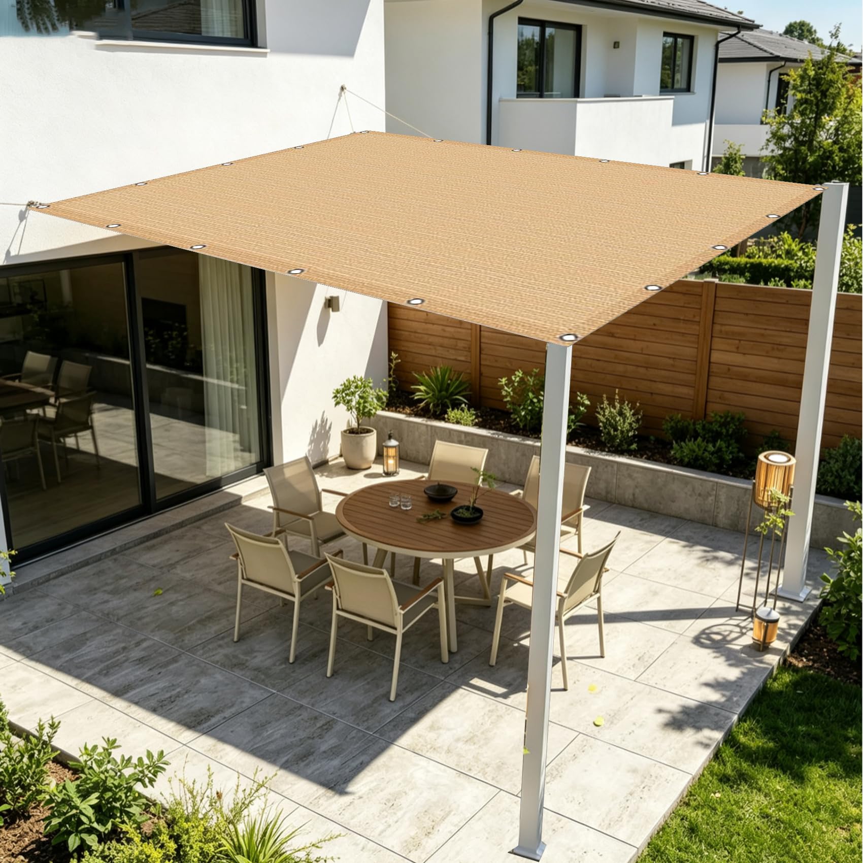 Sonnensegel Rechteckig 2.7 x 2.75 m aus Hdpe-Gewebe, Uv-Schutz, Wetterfest, Luftdurchlässig, Wasserdurchlässig, Windschutznetz Sonnenschutz mit Ösen für Balkon Terrasse, Sandgelb