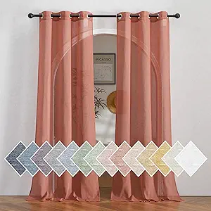 NICETOWN Semi Sheer Linen Curtains, Grommet Top Rustic Linen Burlap Curtains Privacy with Light Through Vertical Drapes for Bedroom/Kids Room, Burnt Orange, W36 x L84, 1 Pair