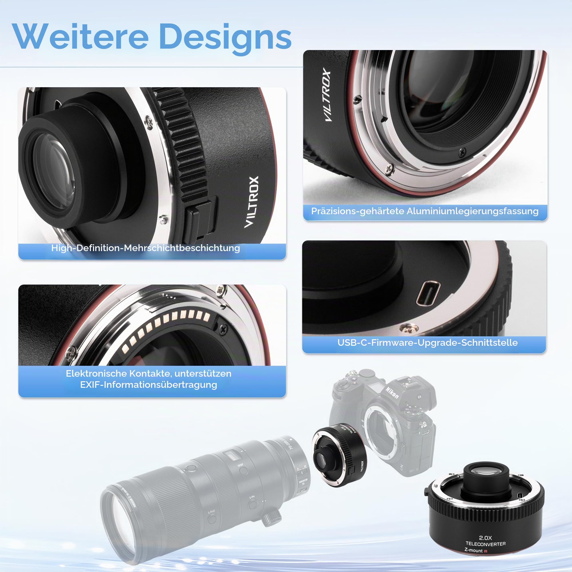 VILTROX TC-2.0X Telekonverter für Nikon Z-Mount Teleobjektiv, Autofokus-Objektiv, kompatibel mit NIKKOR Z 70-200 mm f/2.8 VR S