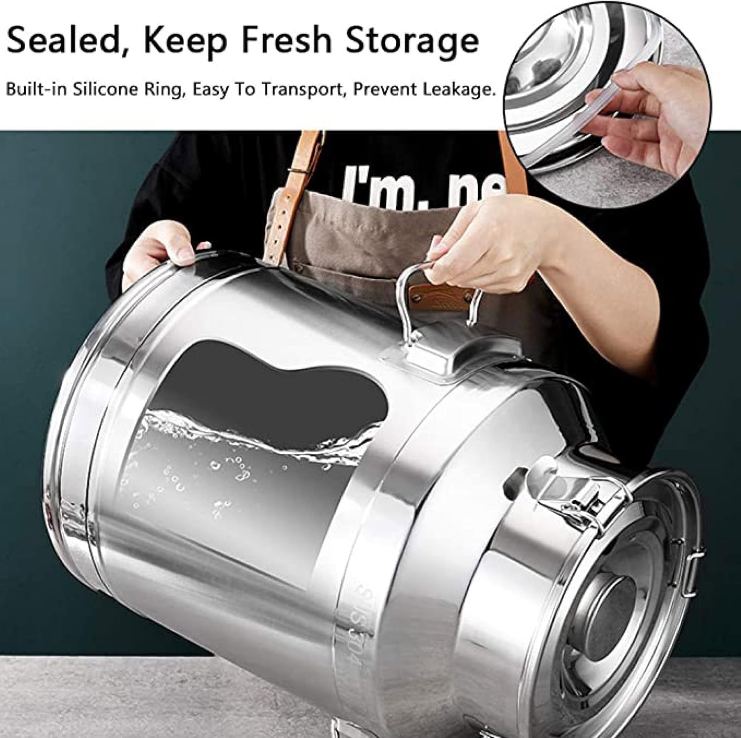 201 Stainless Steel Milk Bucket Liquid Transport Cans Wine Pail Oil Barrel Tea Canister with Sealed Lid, Long Handle Cup, Funnel and Filter / 5L