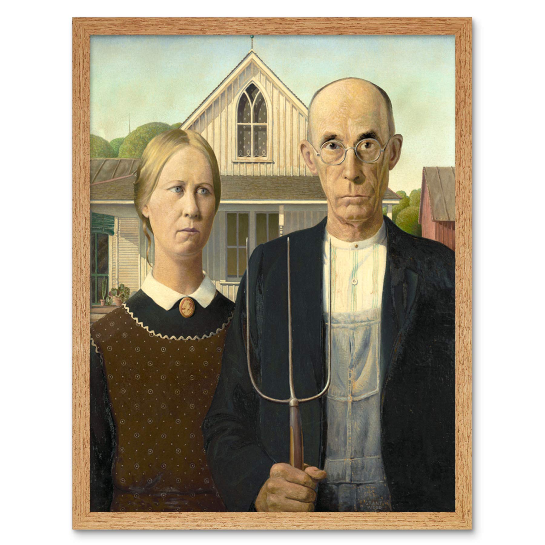 洋書 GRANT WOOD AMERICAN GOTHIC Amazon.com: Grant Wood American Gothic Painting Art Print Framed