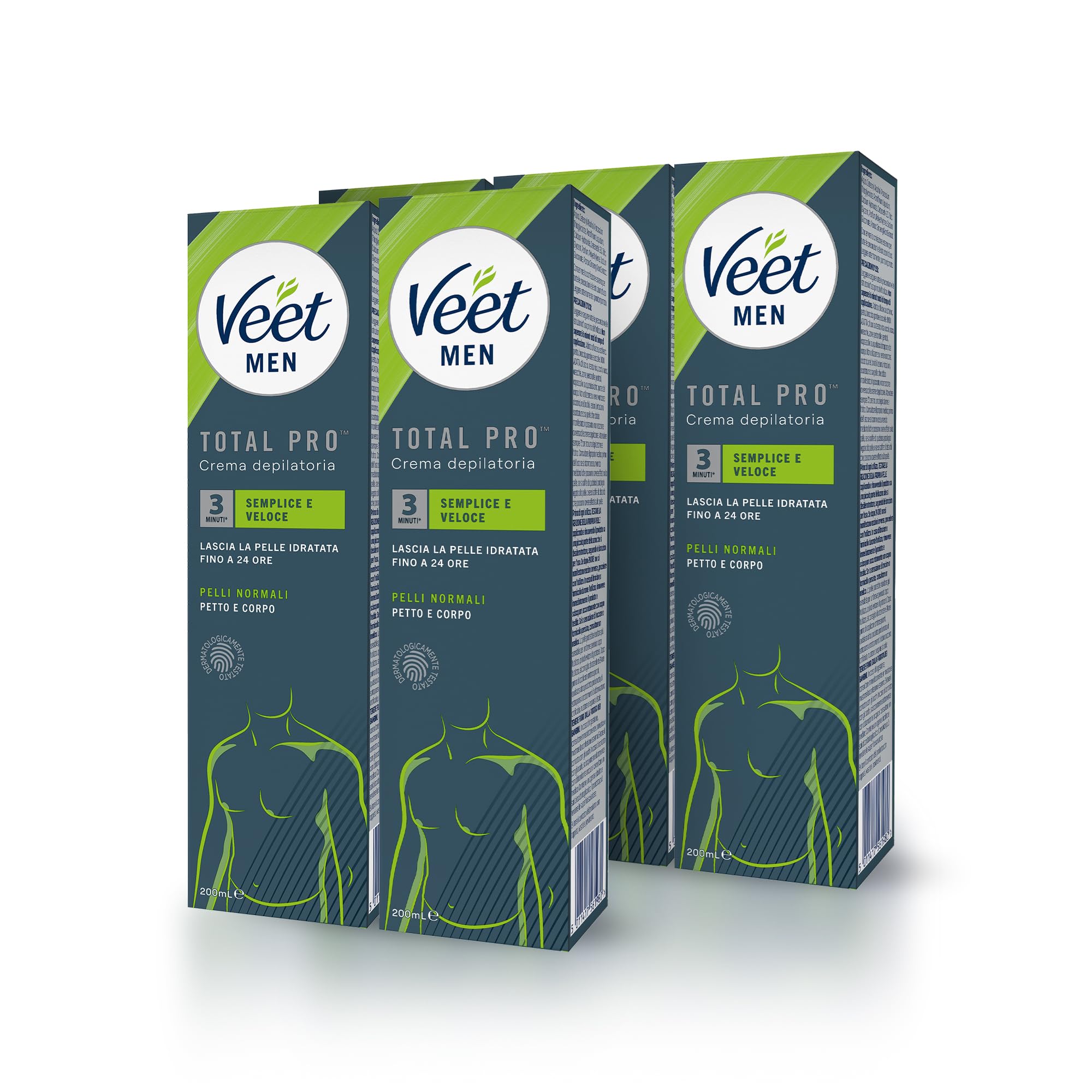 Veet Men krem do depilacji dla mężczyzn, na klatkę piersiową, nogi i ramiona, 5 opakowań po 200 ml