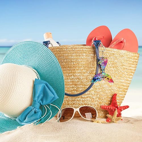 Miniatura 6 de FEPITO 20 llaveros de cola de sirena con purpurina para proyectos de bricolaje y manualidades, llaveros de lentejuelas de sirena bajo el mar,