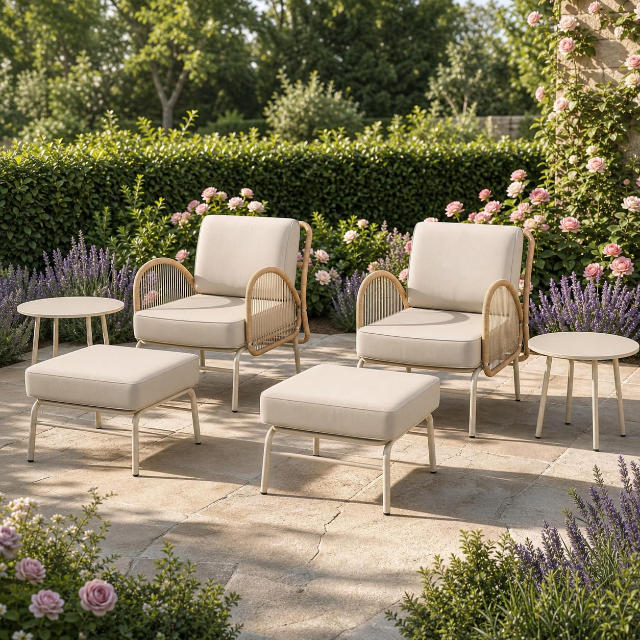 2026 Upgrade 12Pcs Outdoor Lounge Chair Set, Garden/Patio/Balcony Furniture Set, with 2 Chairs, 2 Ottomans & 2 Coffee Tables, Features 6 Cloud-like Soft Cushions for Relaxation Moments,Small Spaces