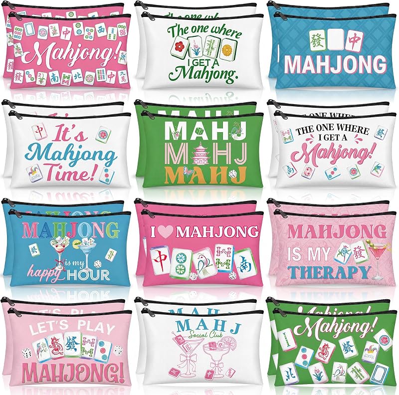 Blosssound Necessaires de Maquiagem com Zíper, Estampa Mahjong, Poliéster, Pacote com 24