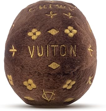 Dog Diggin Designs Chewy Vuiton Plush Squeaky Dog Toy Ball | Luxury-Inspired Parody Designer Ball with Squeaker, Soft Plush Fetch Dog Toy Pret-a-Porter Play!