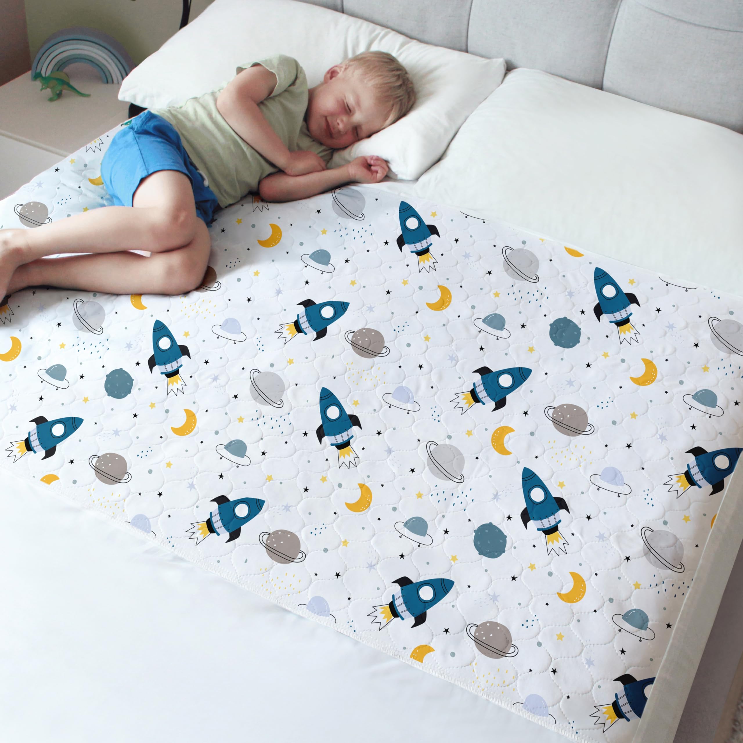 Photo 1 of Hygge Sheets® Potty Training Pee Pads for Kids, Toddlers - 100% Waterproof, Non Slip Bed Wetting Pad for Full Size Beds - Washable, Reusable Mattress & Sheet Protector - Space