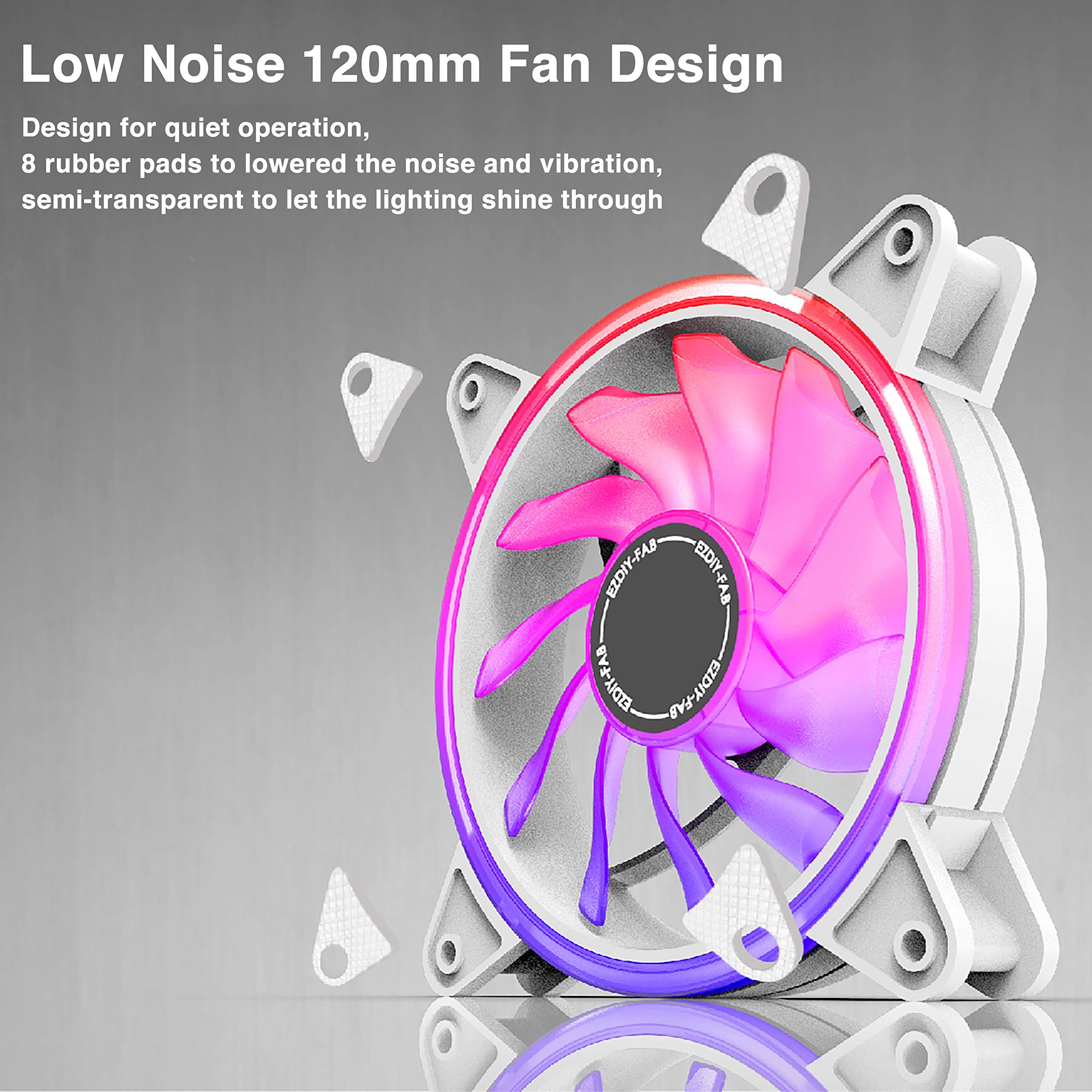EZDIYFAB White Moonlight 120mm RGB Case Fan with Fan Hub X and Remote