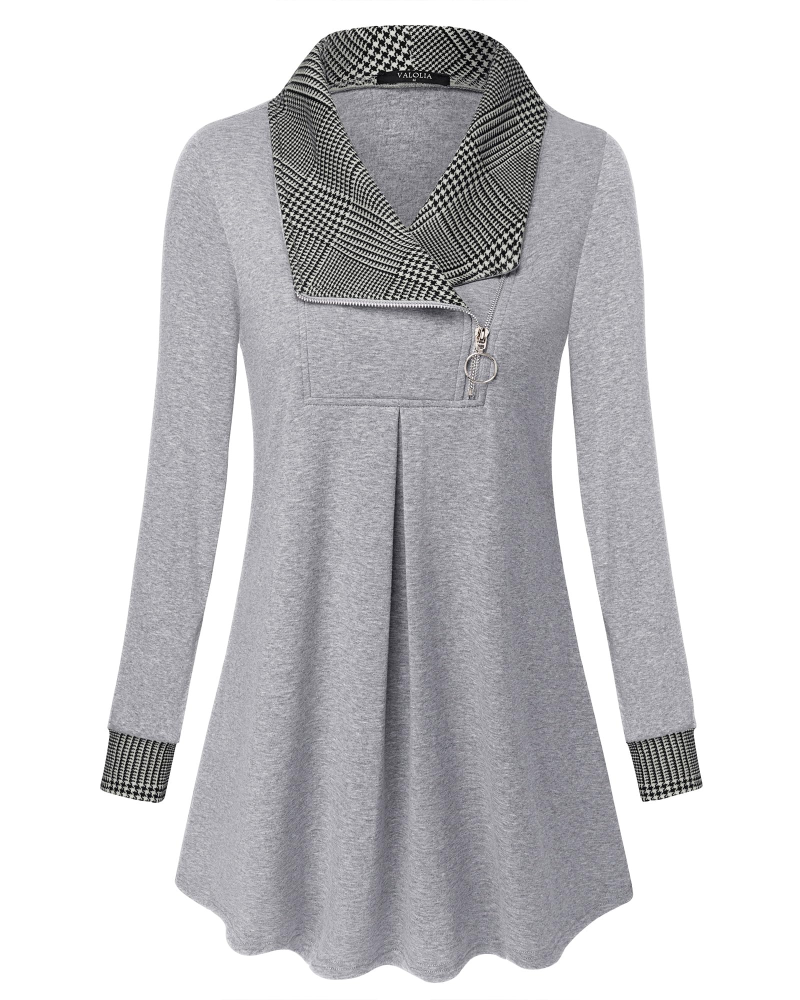 VALOLIA Womens Casual Swing Sweatshirt Long Sleeve Zipper Lapel Fashion Pullover Tunic