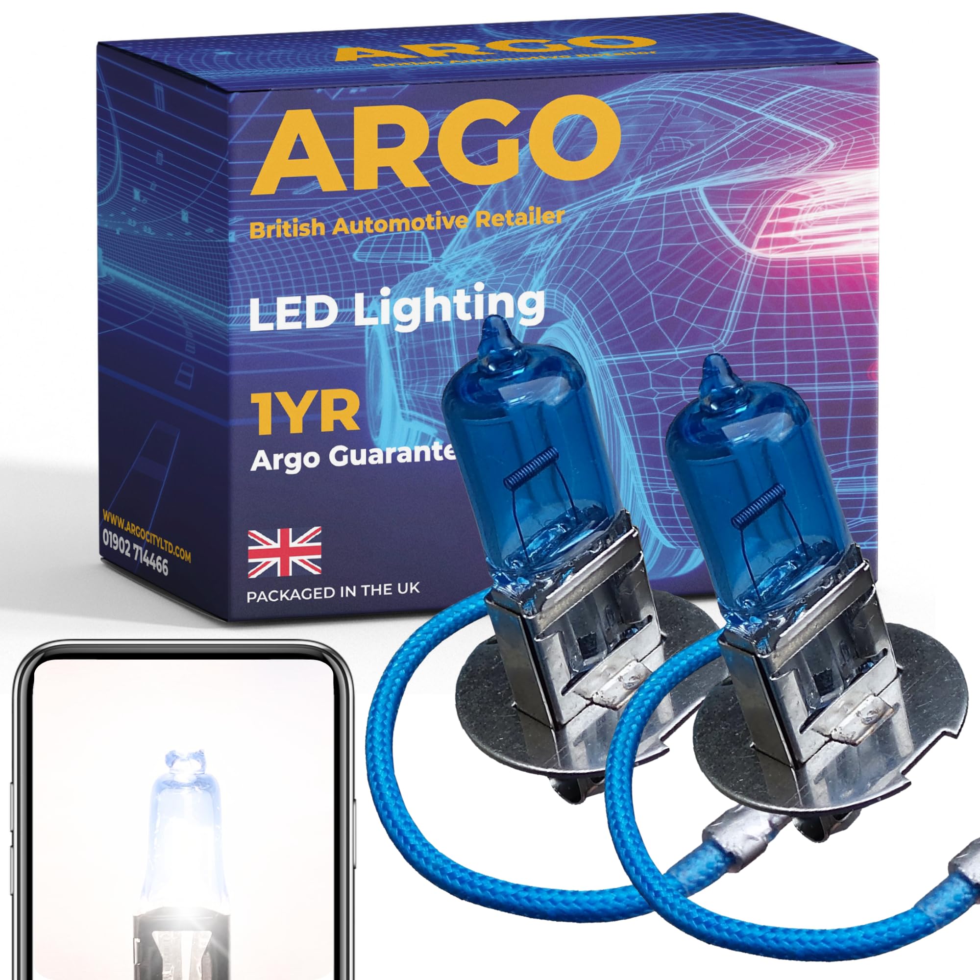 Argo H3 Bulb 100w Xenon White 6000k Super Bright Replacement H3 Headlight Bulb 453 Pk22s 483 Car Van Front Fog Light Lamp High Low Beam Upgrade Halogen H3 Bulbs 12v