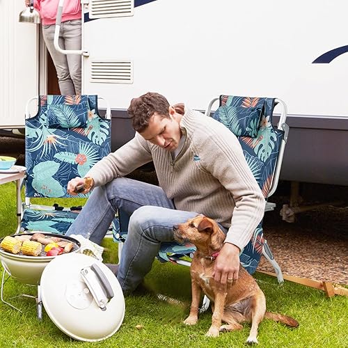 Miniatura 2 de Giantex Silla de playa plegable, sillas de patio con 5 posiciones ajustables, almohada para la cabeza, bolsa de almacenamiento, toallero,