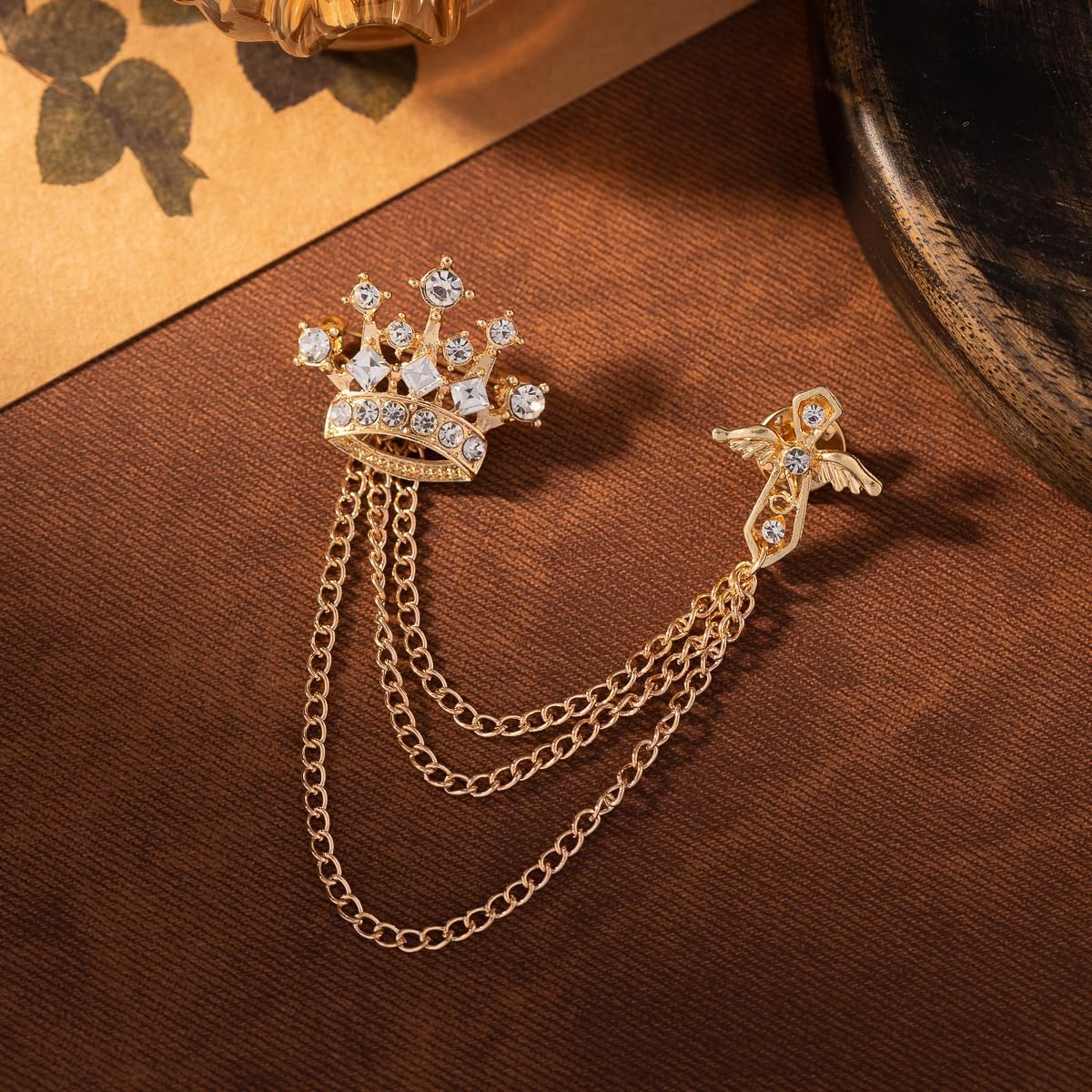 Cross Crown Long Chain Brooch, Rhinestone Tassel Brooch Pin,Retro Crystal Suit Pins Collar Pin,Coat Tassel Chain Lapel Pins for Men's Suit Accessories image 5
