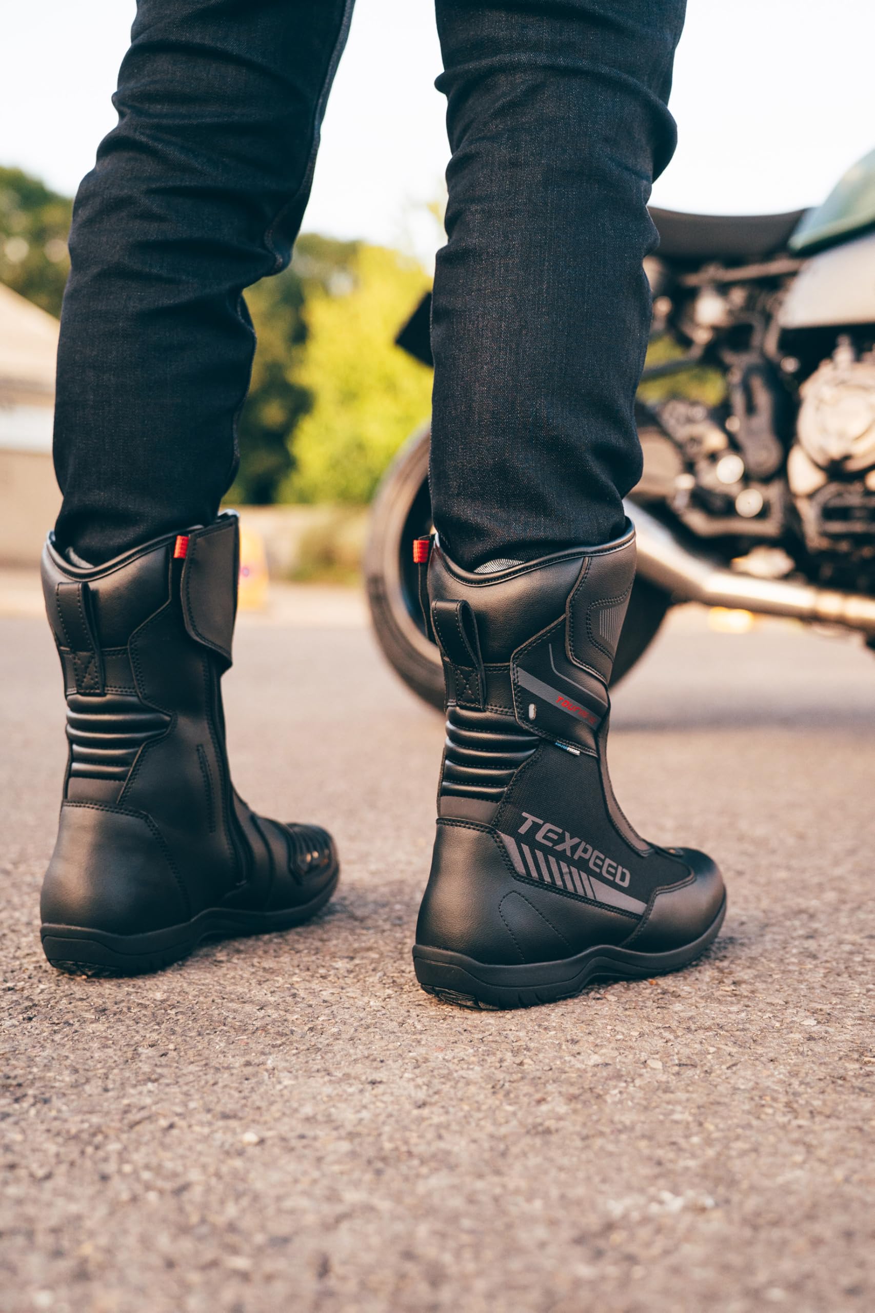 Texpeed Motorradstiefel Herren Leder – Titex, 100% wasserdicht, kurzer Schaft, CE-geprüft, Touring-Bikerschuhe – Schwarz - EU 44