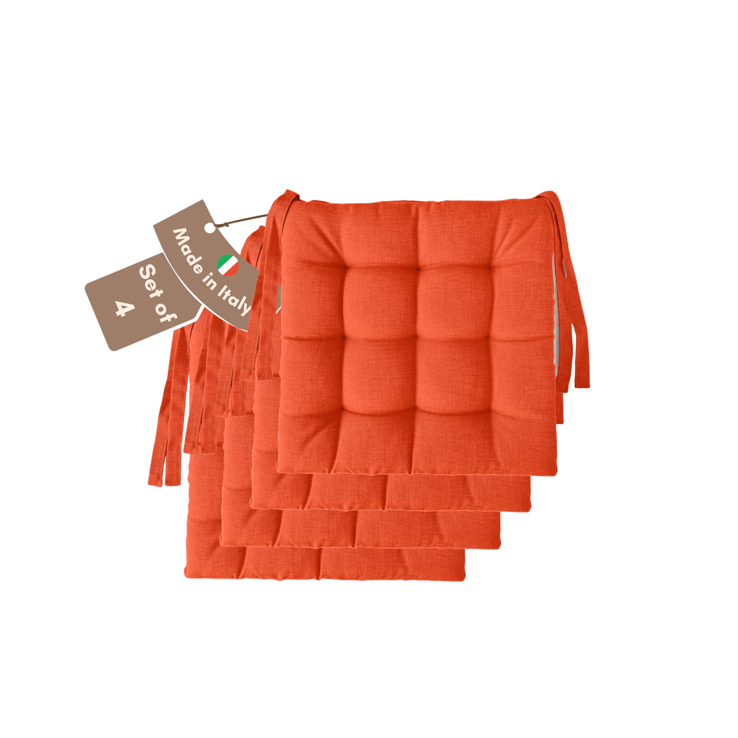 Il Tuo Artigiano Design Set of 4 or 6 Cushions for Kitchen Chairs, Made in Italy, Kitchen Chair Cushions, Set of 6, 40 x 40 cm, Thickness 6 cm, Sponge and Soft Acrylic Padding (4, Orange)