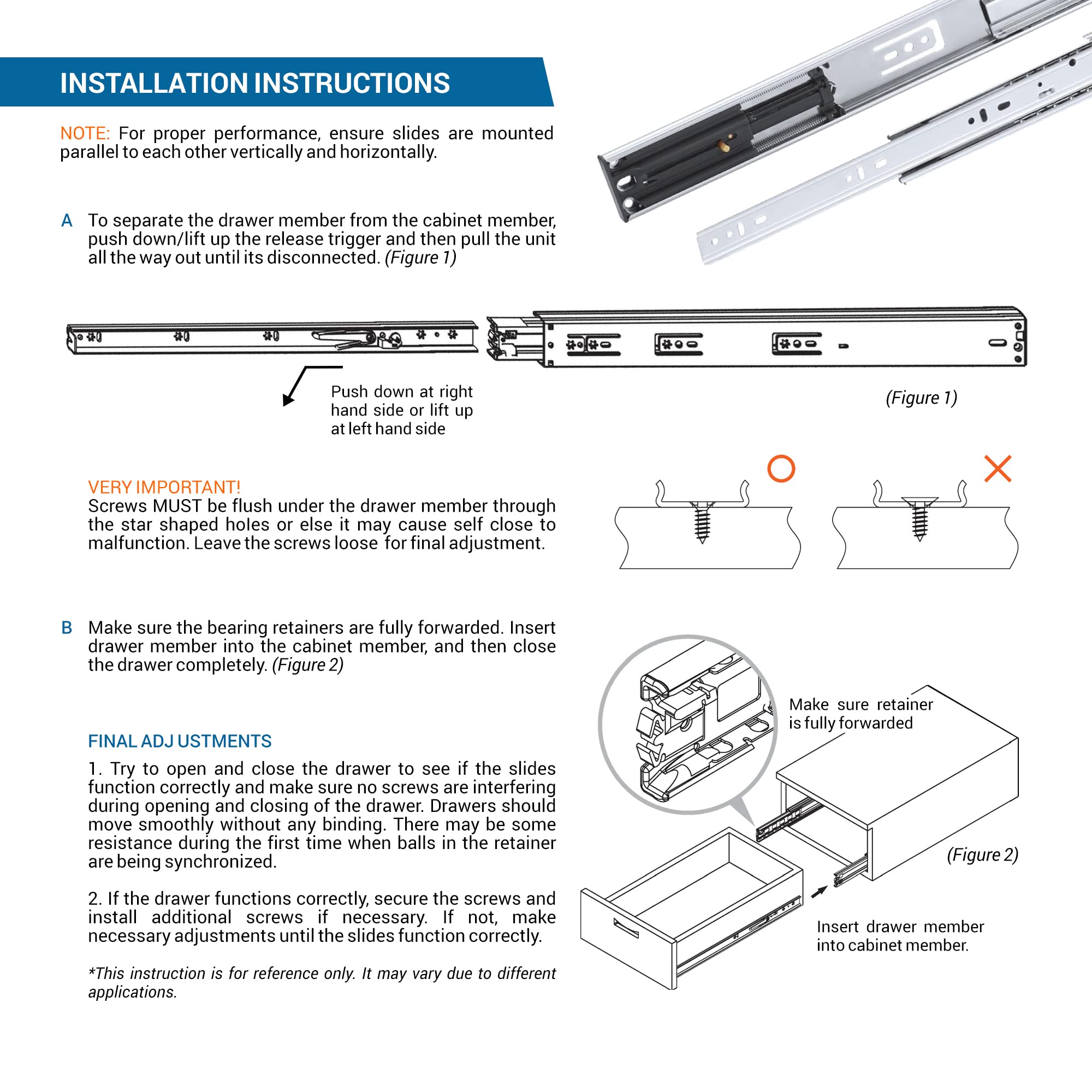 ToBeGreat 12-Inch 100lb Load Ball Bearing Drawer Slides - Heavy Duty Full Extension, Side Mount
