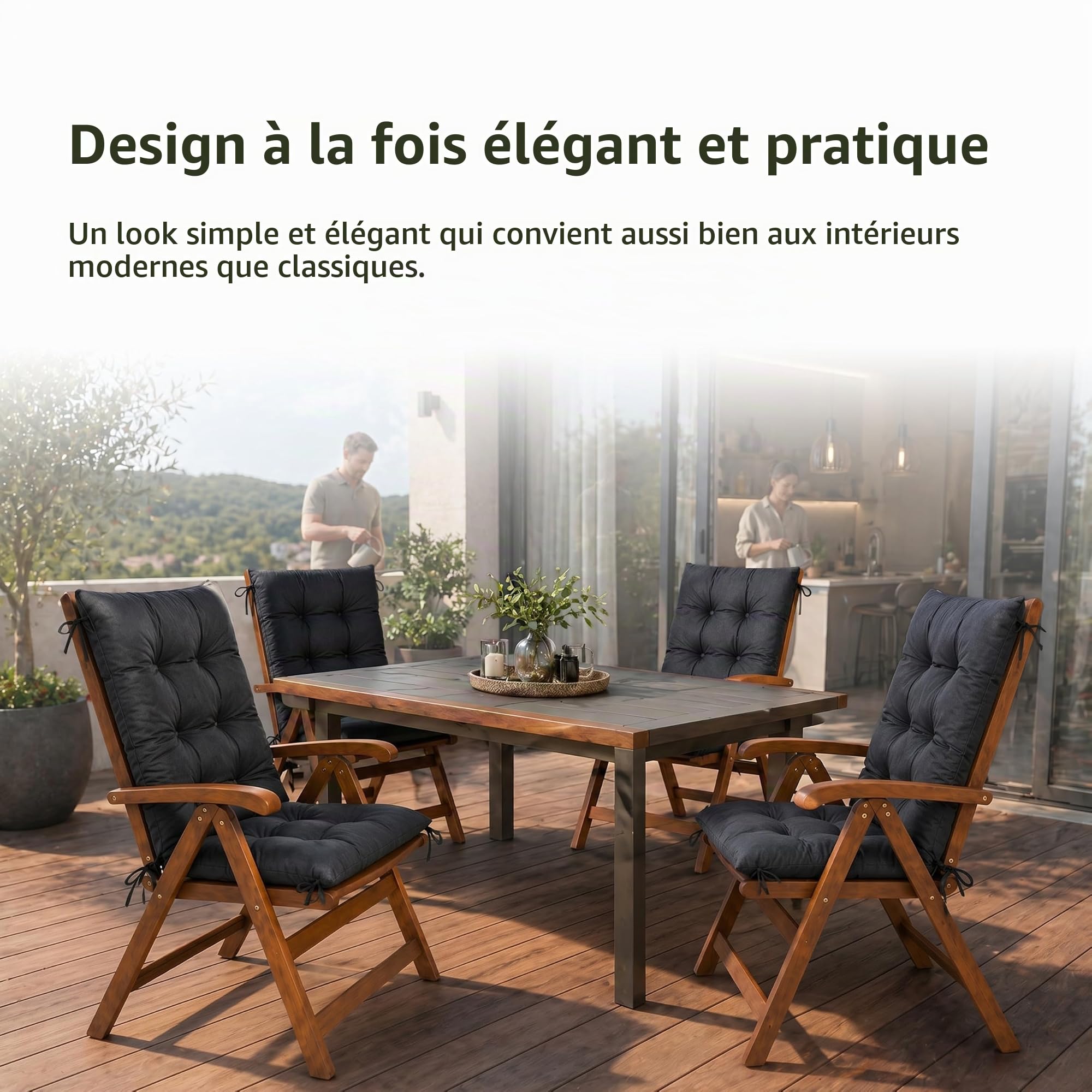 POKAR Lot de 2 Coussins Chaise Jardin Dossier Haut 120x50x10 cm | Matelassé Imperméable | Coussins Fauteuil Exterieur | Matelas de Siège Jardin | Rembourrage Épais | Oeko-Tex | Made in EU | Gris