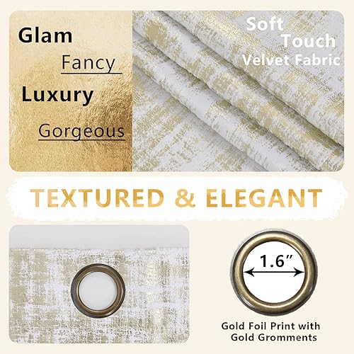 Miniatura 8 de Cortinas de lujo blancas y doradas de 96 pulgadas de largo para sala de estar, decoración moderna y elegante, terciopelo texturizado 70% de