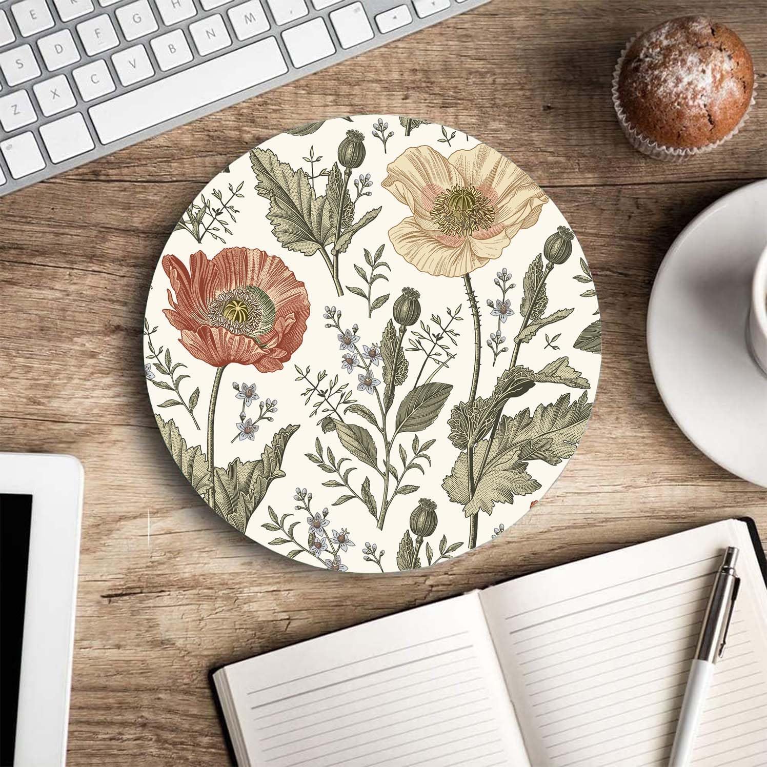 Vintage Flowers Round Mousepad Aesthetic Mouse Pad Floral Office Decor for Women Desk Accessories Retro Flowers Mousepad Coworker Boss 7.9×7.9×0.12 inches image 5