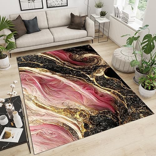 Miniatura 3 de Alfombras de área con textura de mármol rosa y negro, alfombra moderna con estampado de ensueño, para habitación, sofá, sala de estar, dormitorio,