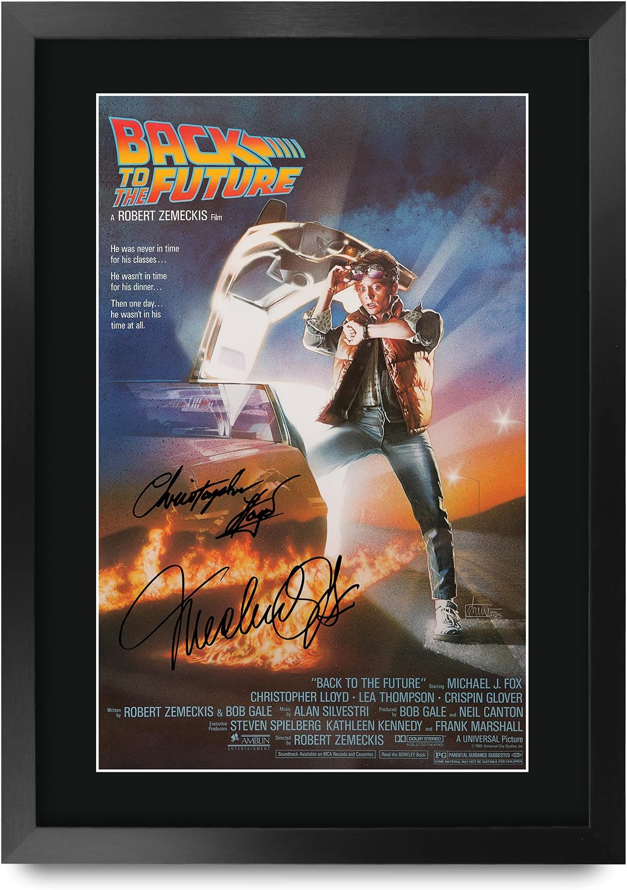 HWC Trading A3 FR Back to the Future Movie Poster Cast Signed Gift FRAMED A3 Printed Autograph Christopher Lloyd Michael J Fox Gifts Print Photo Picture Display