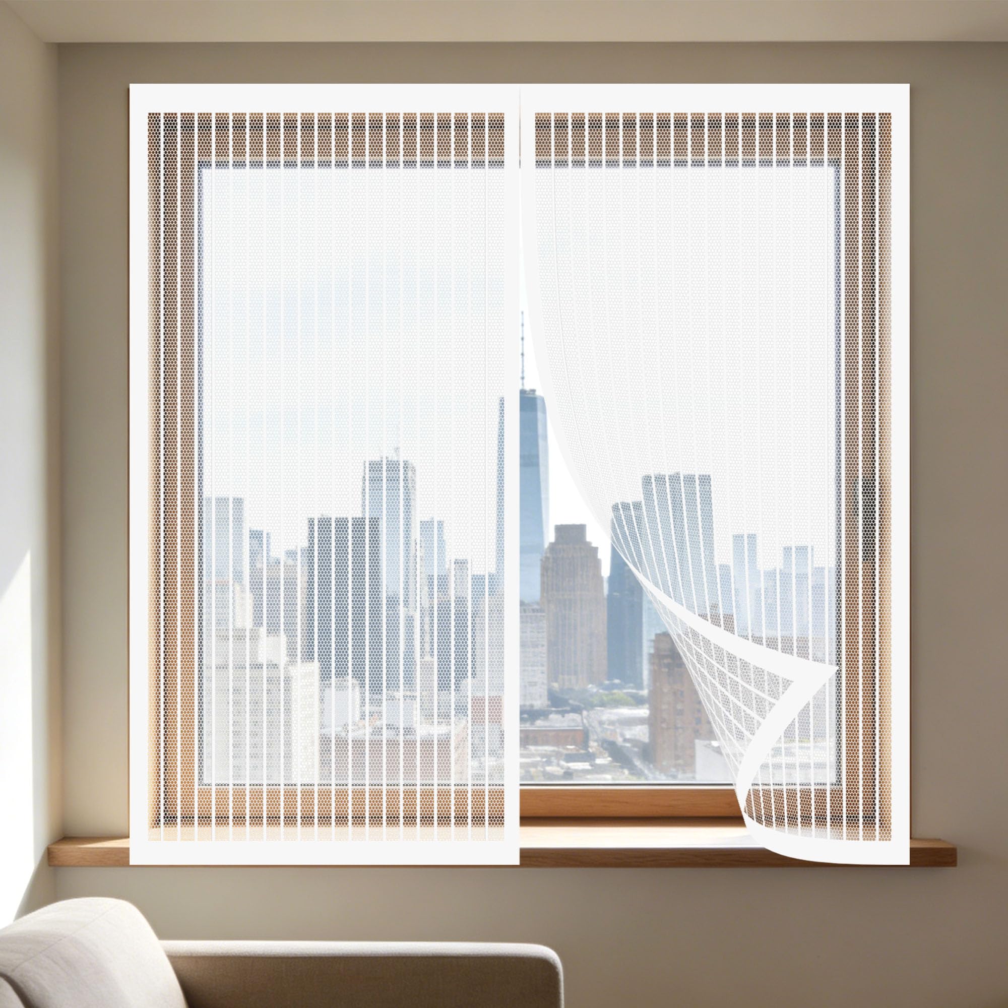 Moustiquaire magnétique fenêtre 185x190 cm blanc avec aimants