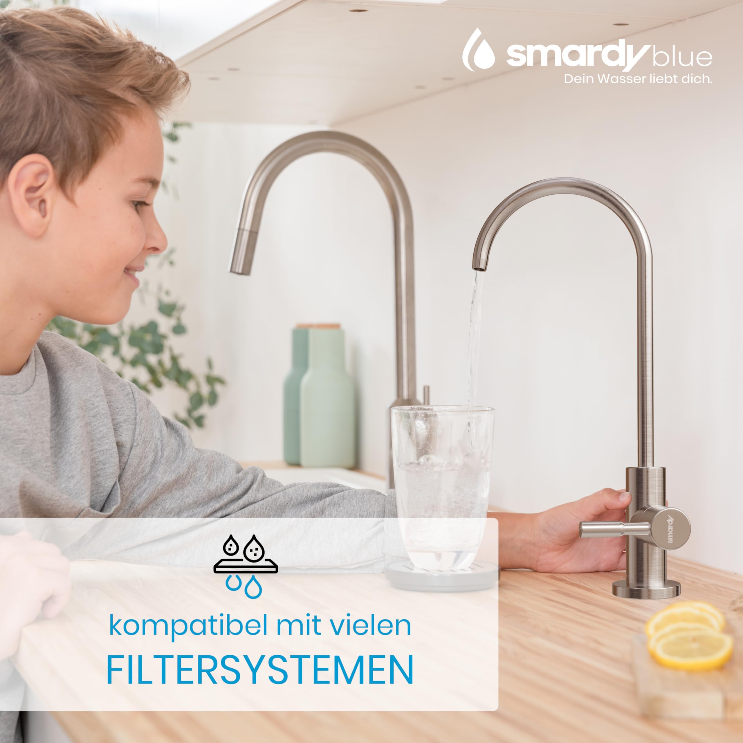 smardy UNO201 Robinet de Cuisine Acier inoxydable, Rotation à 360° Pour Osmose Inverse, Filtre à Eau 1/4"(6,35mm)