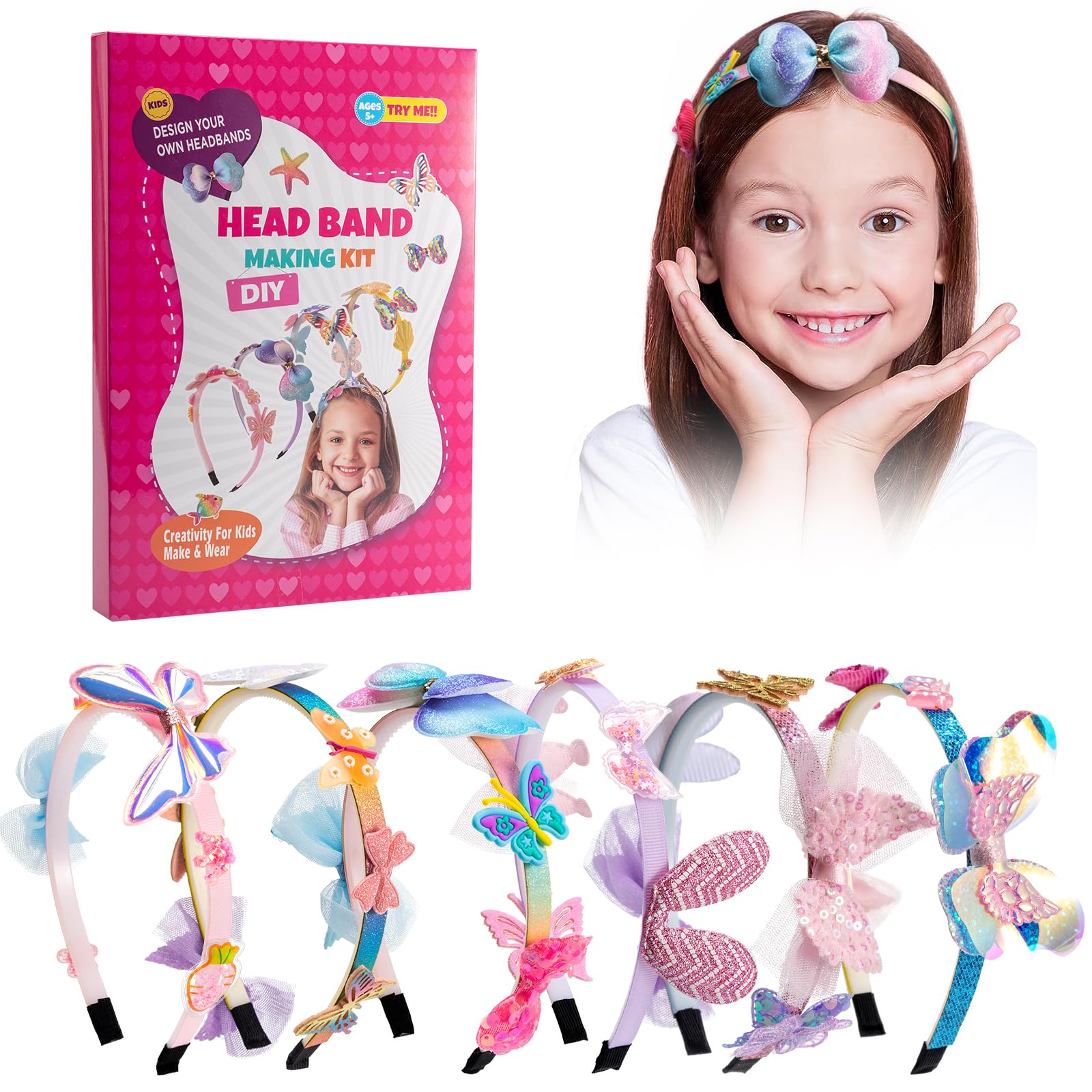Girly Headbands Making Kit for Girls Age 5+, Unique DIY Hair Bands Arts & Crafts, Craft Kits for Kids 5-12, Hair Accessories Creative Sets Kids Birthday Gifts & Presents