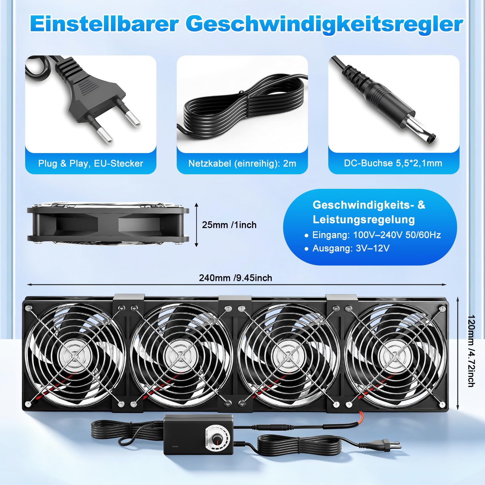 480mm Ventilateur PC 12V, Ventilateur Ordinateur, 3000 RPM